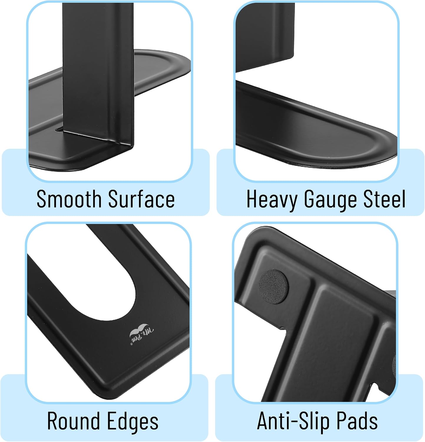 Metal Bookends / Heavy Duty Metal Bookends / Black / Set of 8