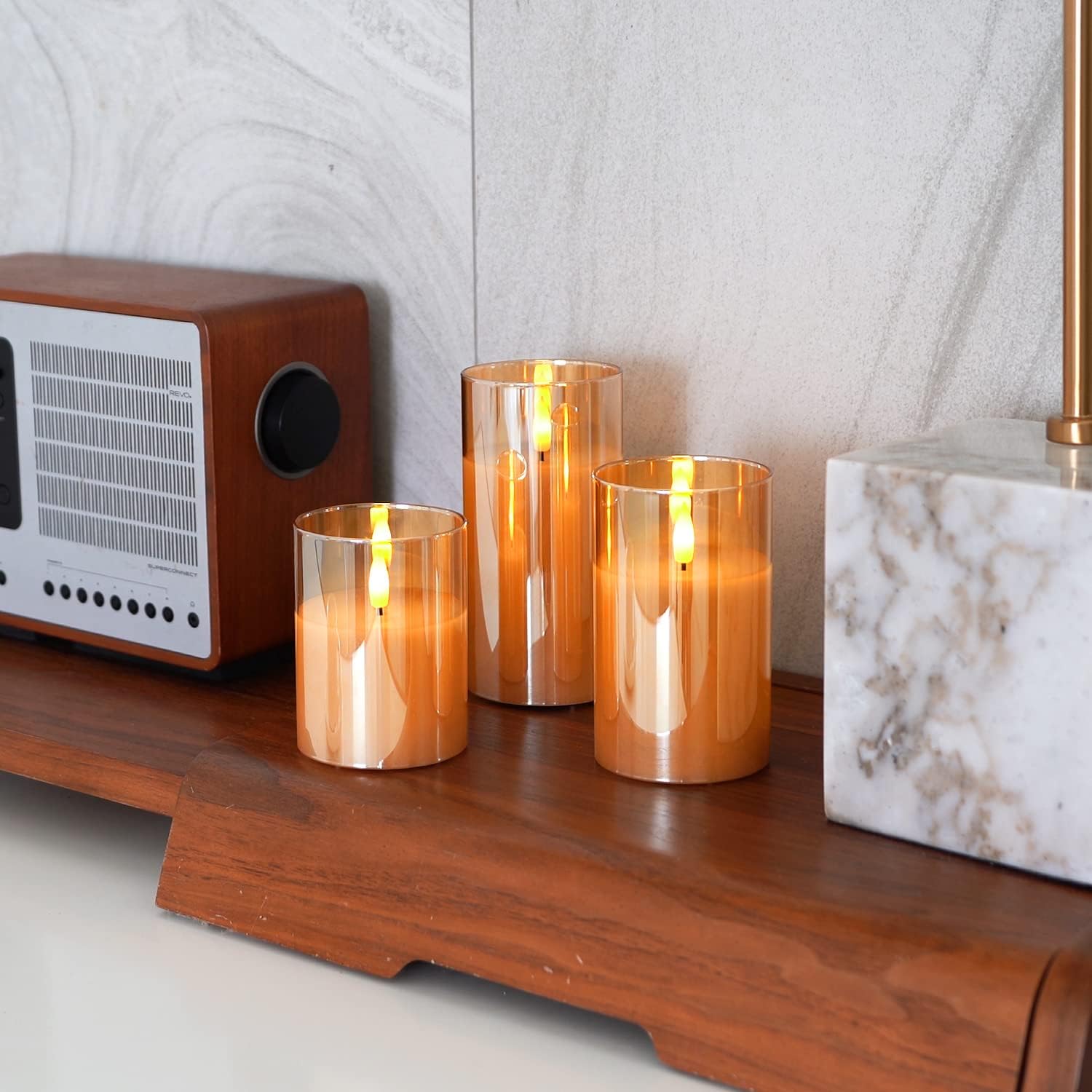 Amagic Gold Glass Flameless LED Candles Battery Operated with Remote Timer | Real Wax Pillar Electric Candle, 3D