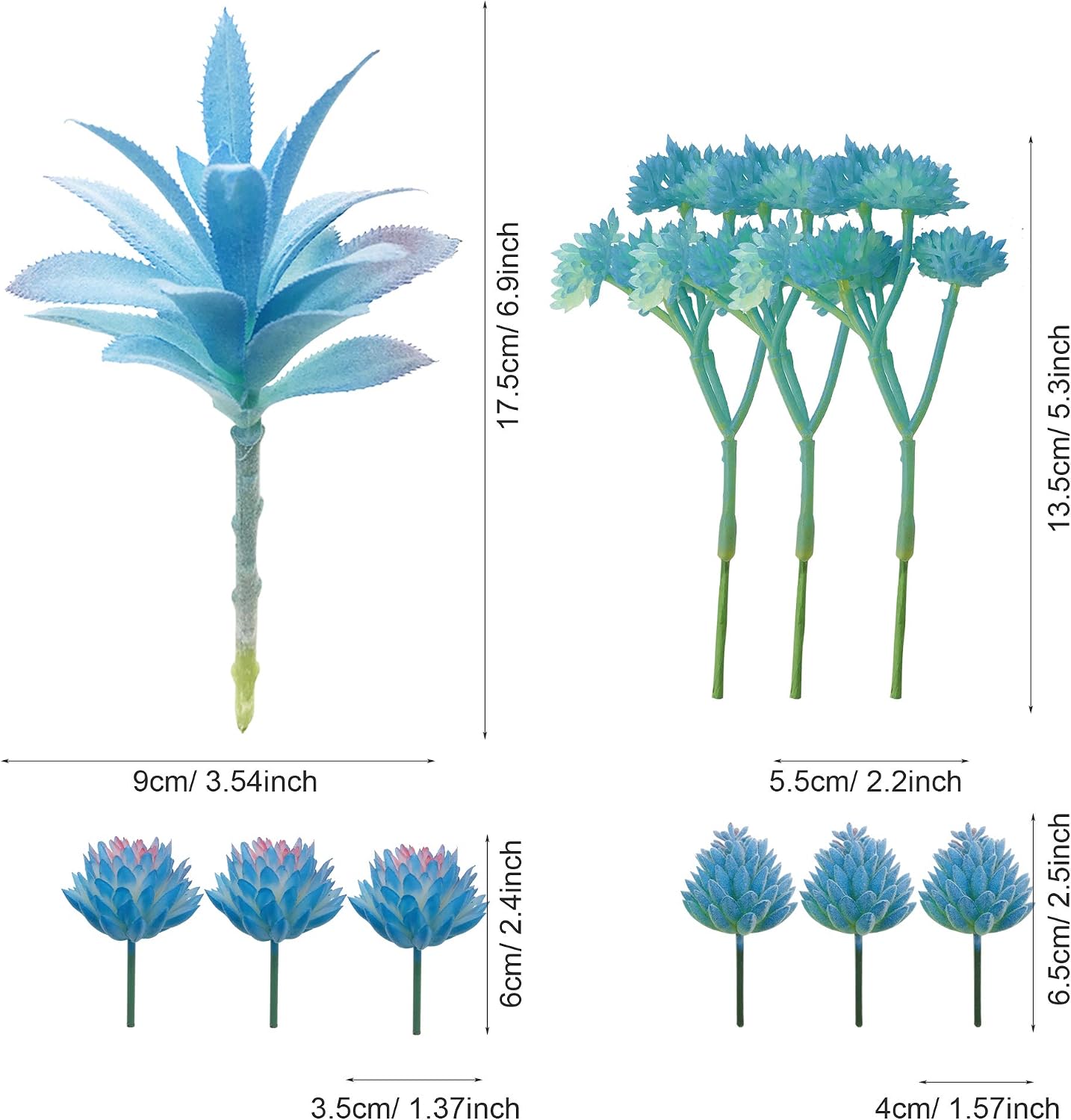 Artificial Succulent Plants / Style 13 / Blue / Set of 21