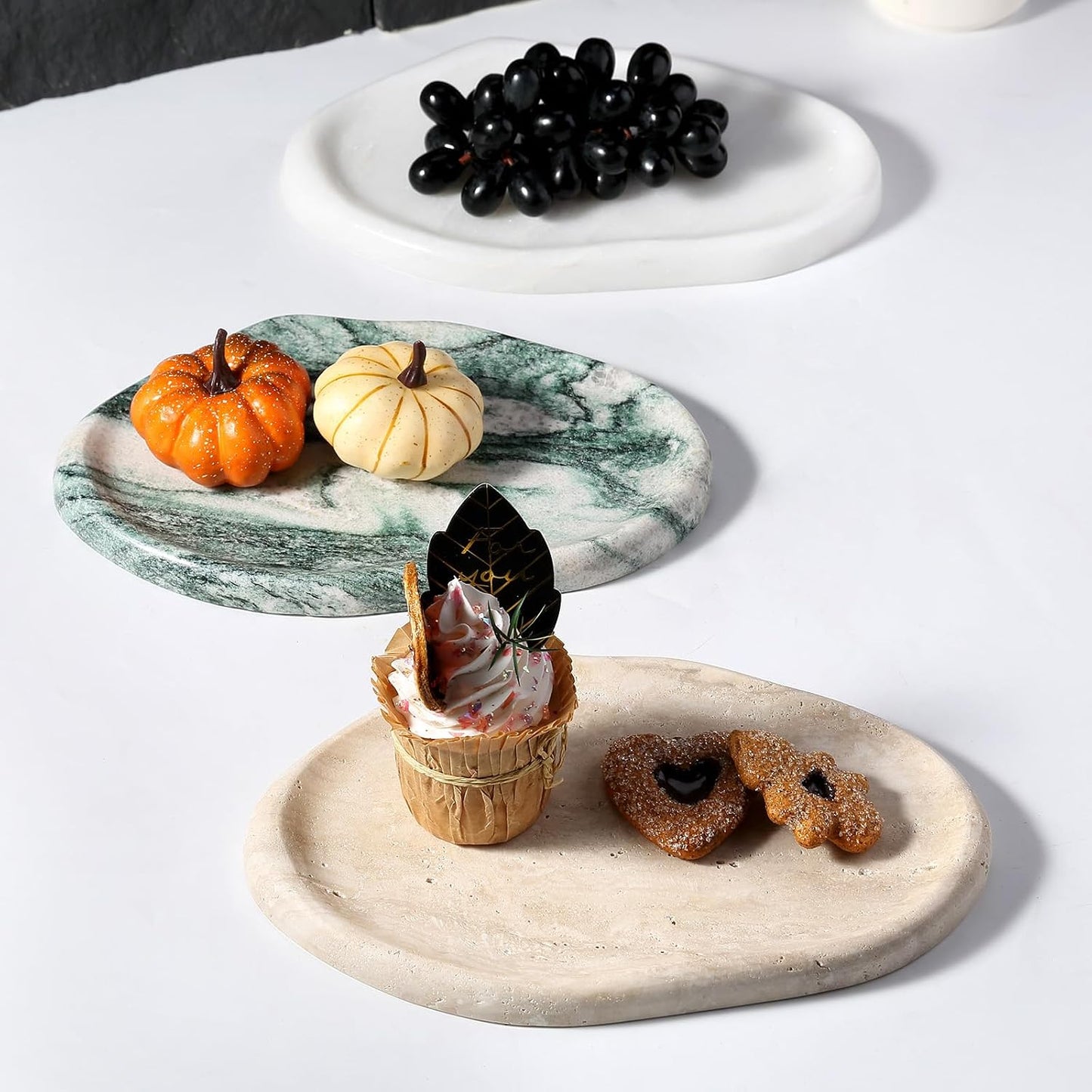 Natural Marble Vanity Tray / Travertine Yellow / 10 x 7