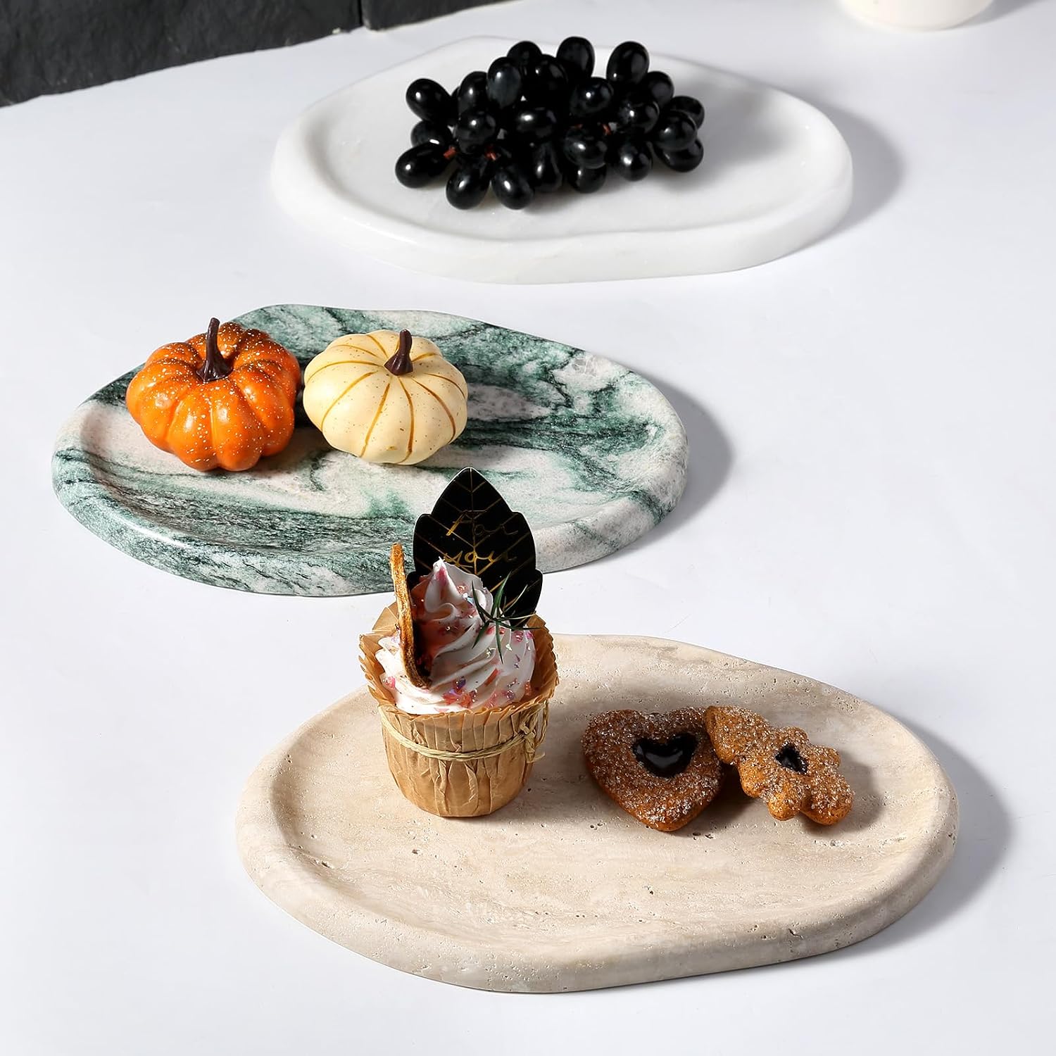 Natural Marble Vanity Tray / Travertine Yellow / 10 x 7