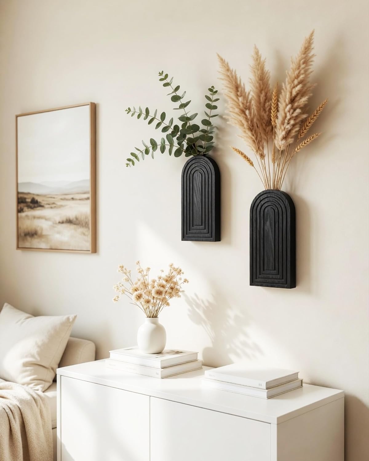 Wooden Wall Vase Set / Black / Medium / Set of 2