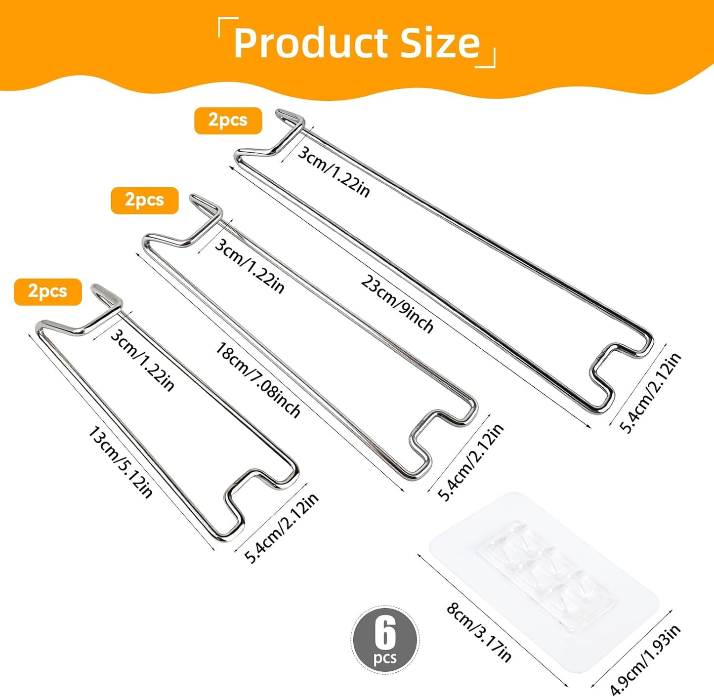 Self Adhesive Photo Frame Stands for Frames / Silver 3 Sizes / Set of 6