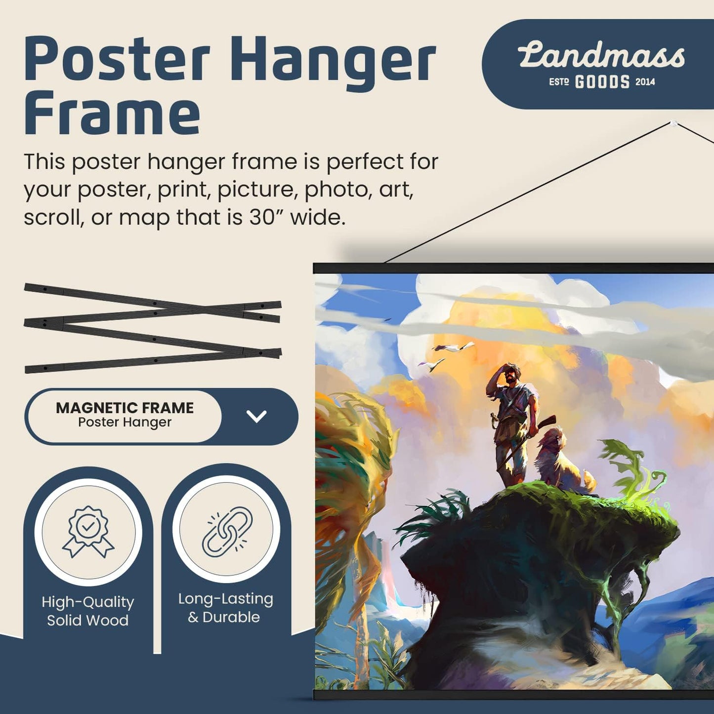 Landmass 40" Black Magnetic Wood Poster Hanger Frame for Posters, Prints