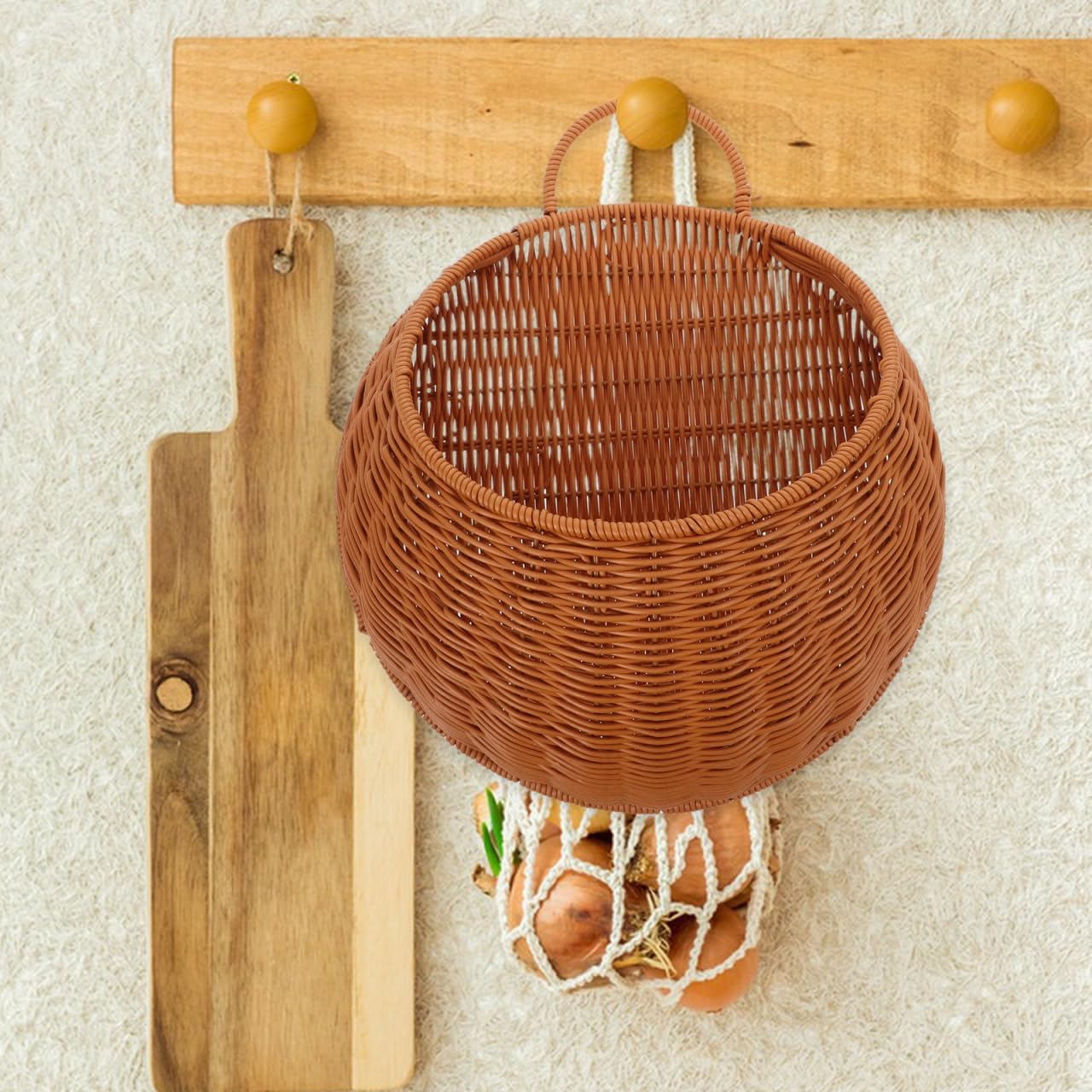 Hand Woven Wall Basket In Vegetable Storage Basket Hanging Organizer / 13.77 x 11.61 x 5.11