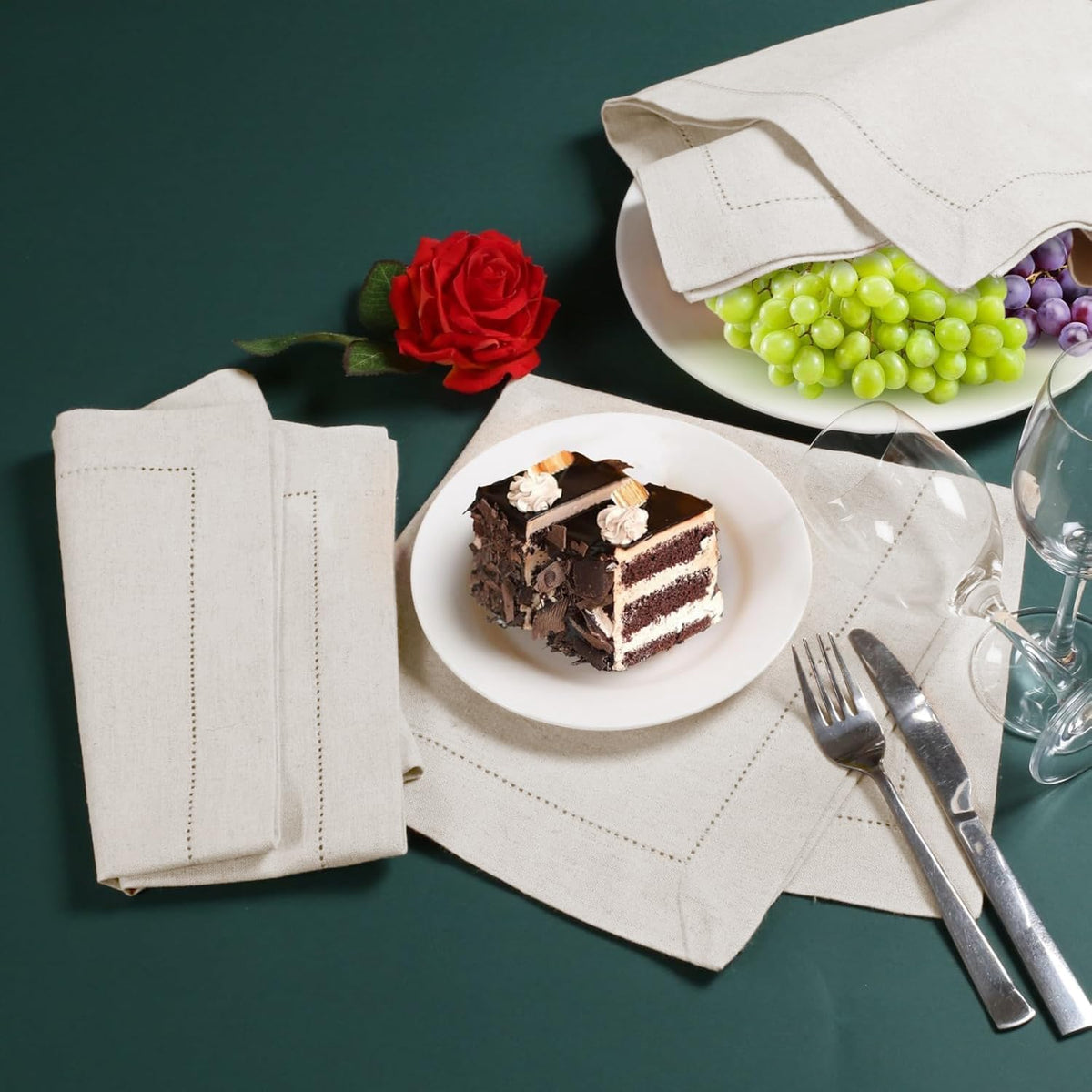 Bedding Craft Linen Cloth Dinner Napkins, 18x18, Set of 72 | Flax cotton blend, hemstitched mitered corners, 6-dozen