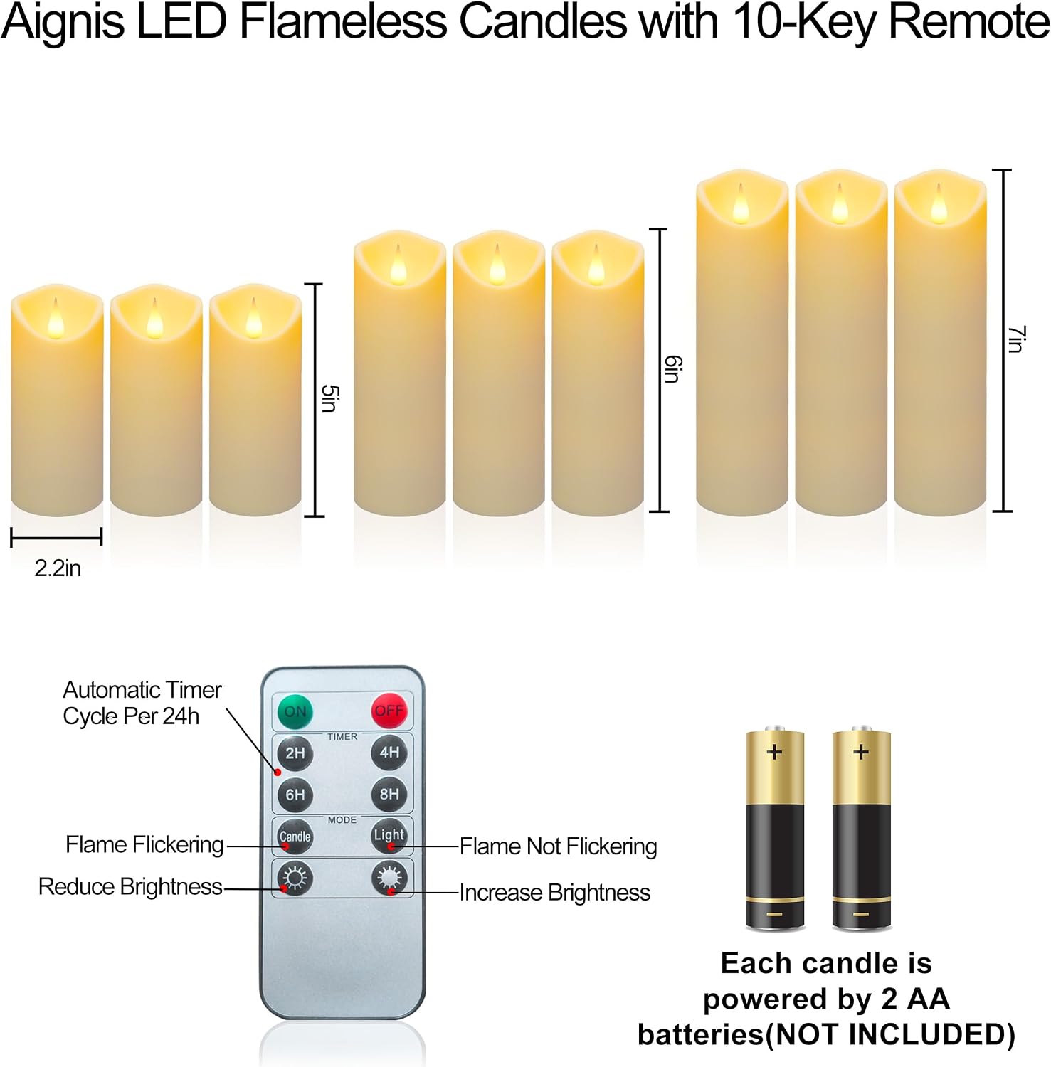9pcs Flameless LED Candles Battery Operated with 10-Key Remote & Timer, Indoor Heat Resistant, 3D Wick with Warm