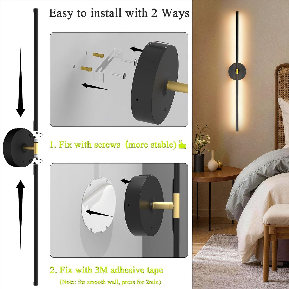 Battery Operated Wall Sconce Set of 2: 10000mAh Wireless Sconces Rechargeable Wall Lights with Touch and Remote, 360°