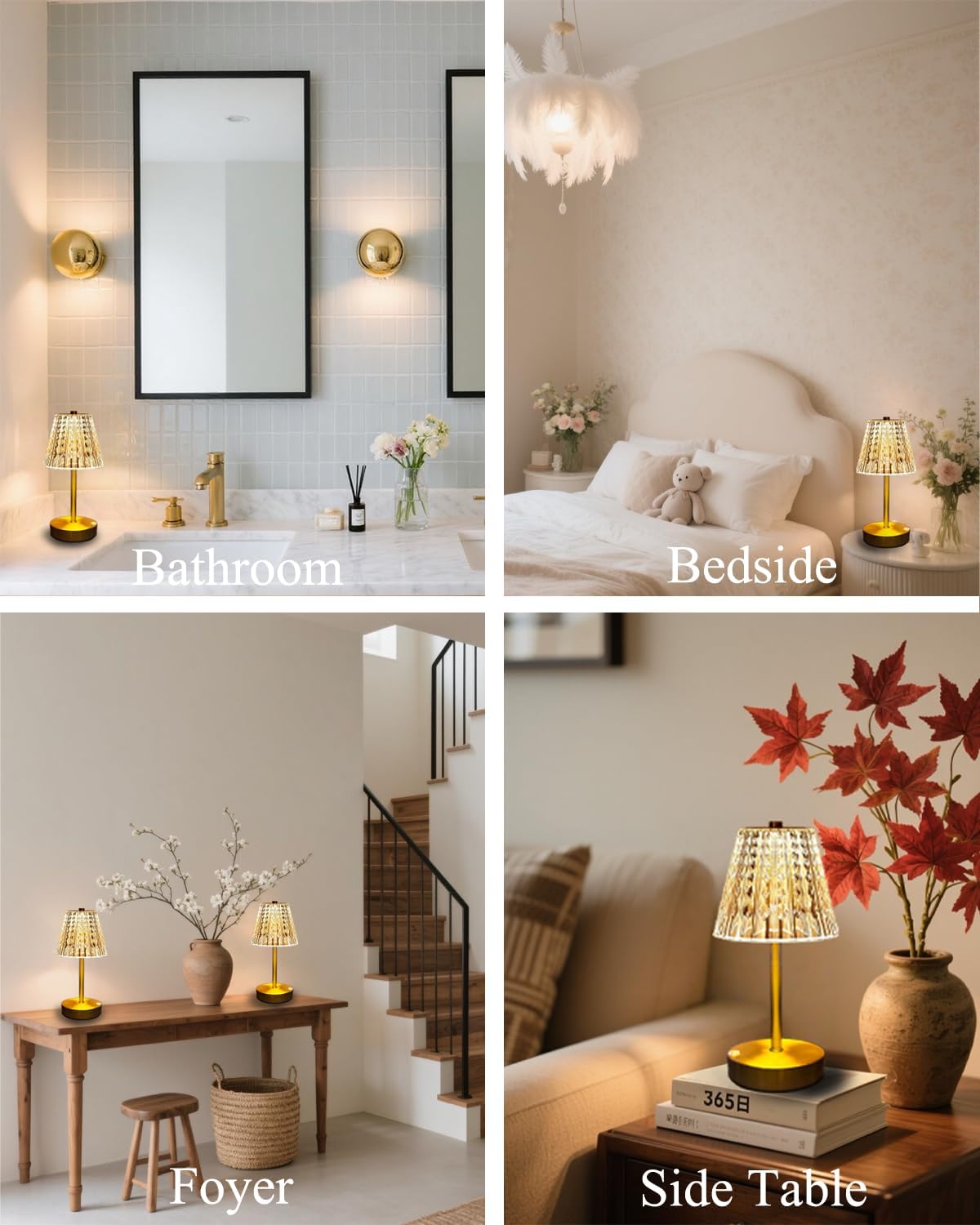 Gold Cordless Table Lamp Rechargeable,5000mAh Battery Operated Lamps,Mini Small Crystal Table Lamp for Restaurant