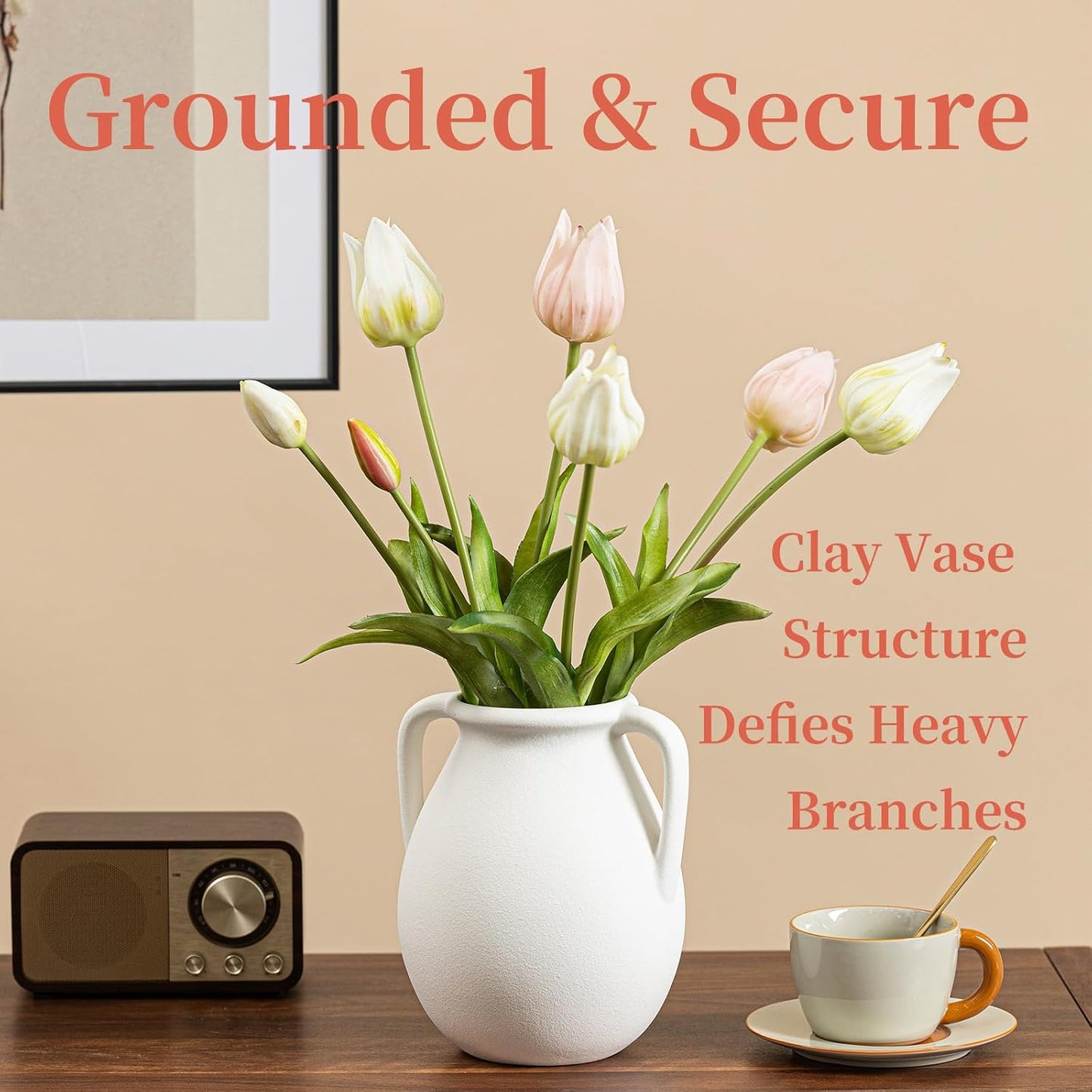 Rustic Ceramic Flower Vase / Double-handle Rustic Vase