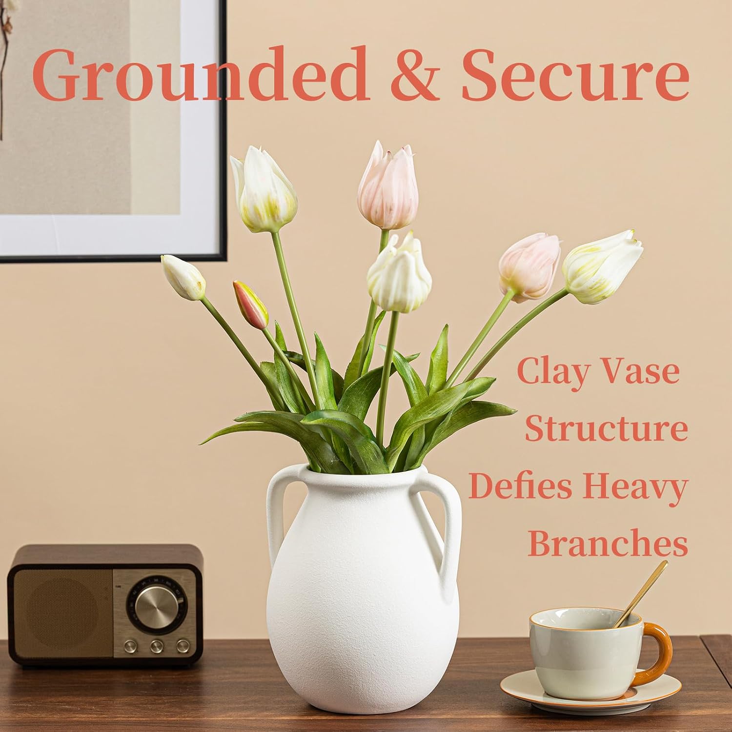 Rustic Ceramic Flower Vase / Double-handle Rustic Vase