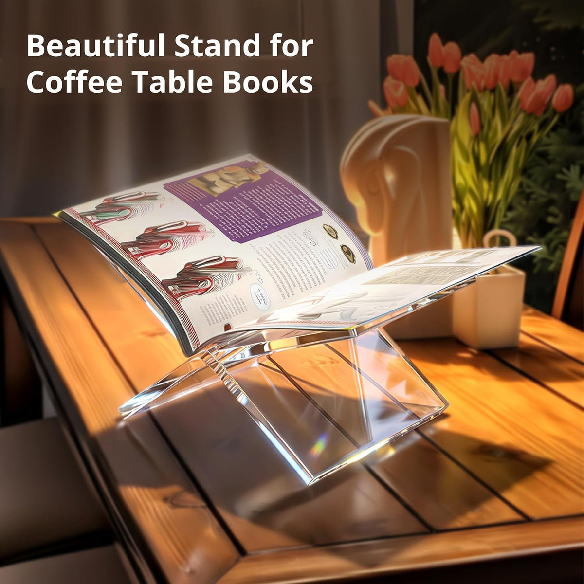 Acrylic Book Stand 12×8×6, Clear 8 mm Thick Book Holder & Display Stand for Cookbooks, Bibles, Art Books, Recipe Books