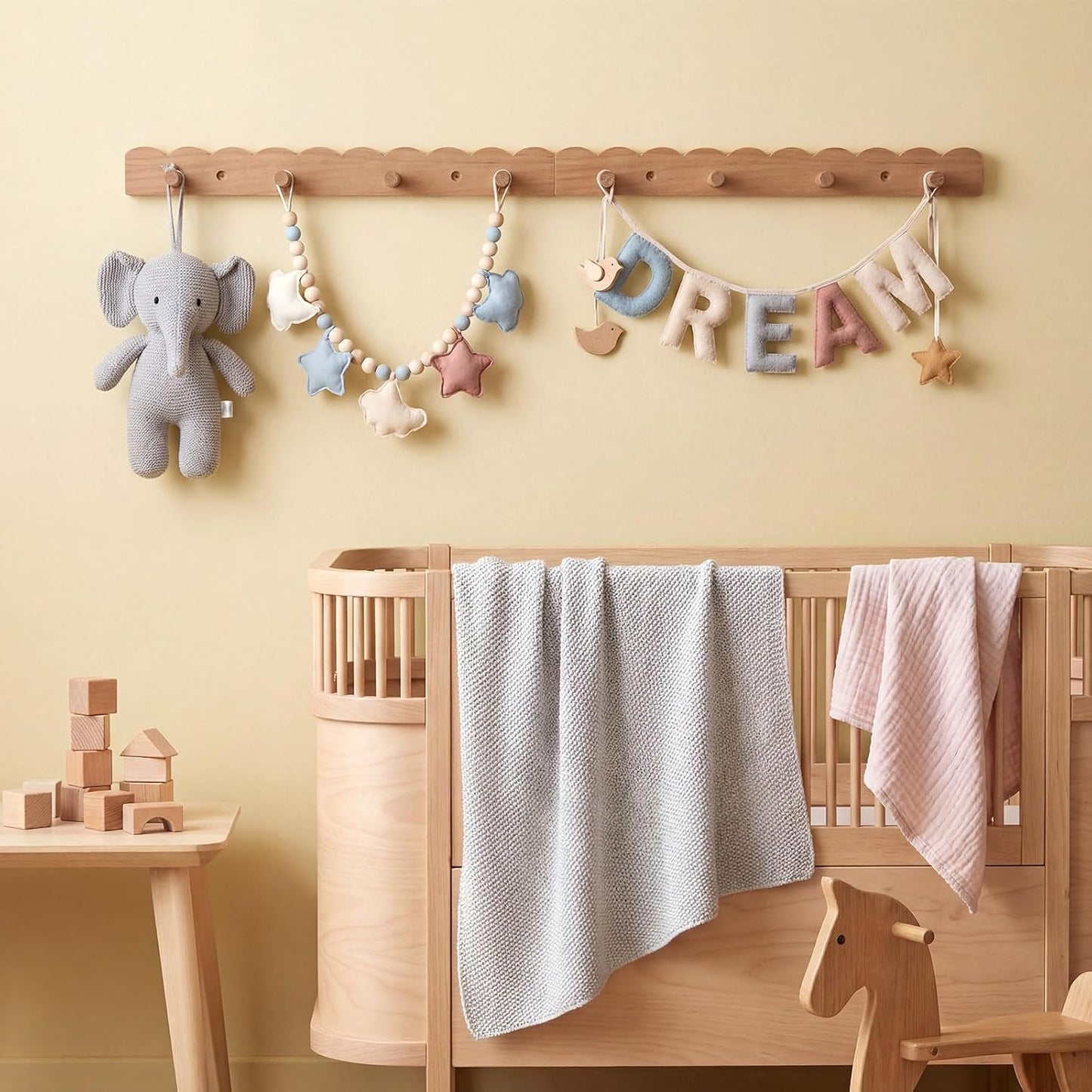 Scalloped Coat Rack Wall Mount Nursery Wall Hook 8 / Wood / 16 Inch 8 Hook / 16 Inch / Set of 2