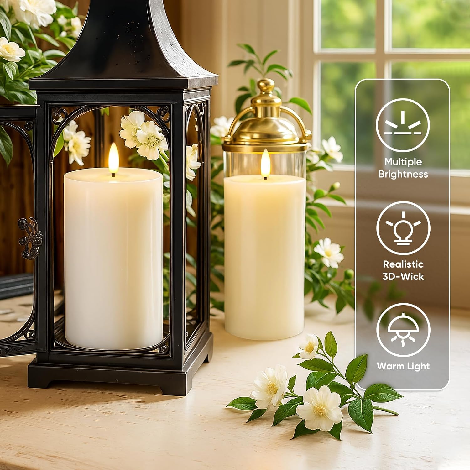 Homemory 3x6 White Flameless Candles Battery Operated with Remote Timer | Real Wax LED Pillar Candles with 3D Wick