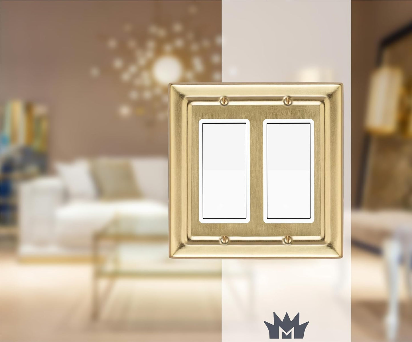 Monarch Abode Rocker Light Switch Cover Plate – 2-Gang Brushed Gold Decorator Wall Plates, Architectural Decorative
