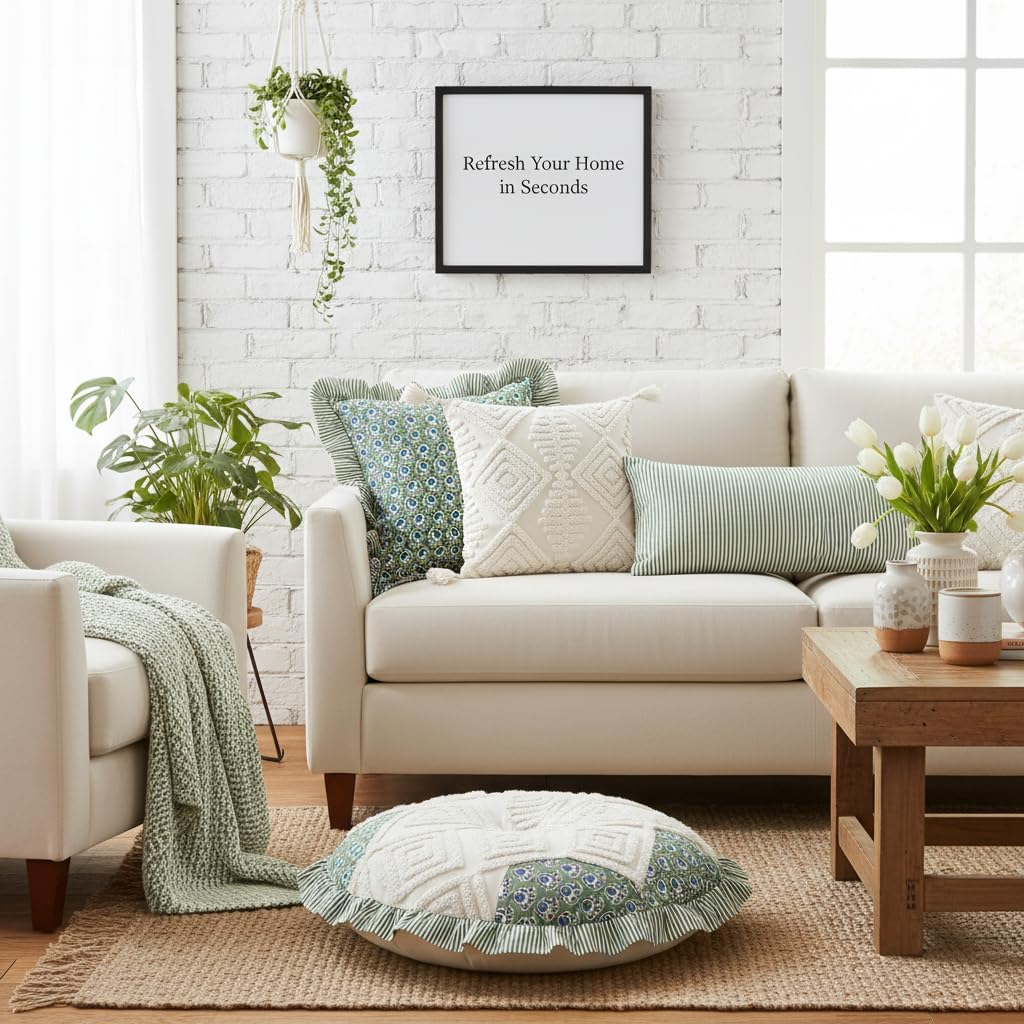 Boho Throw Pillows / Cream / 18 x 18 / Set of 2