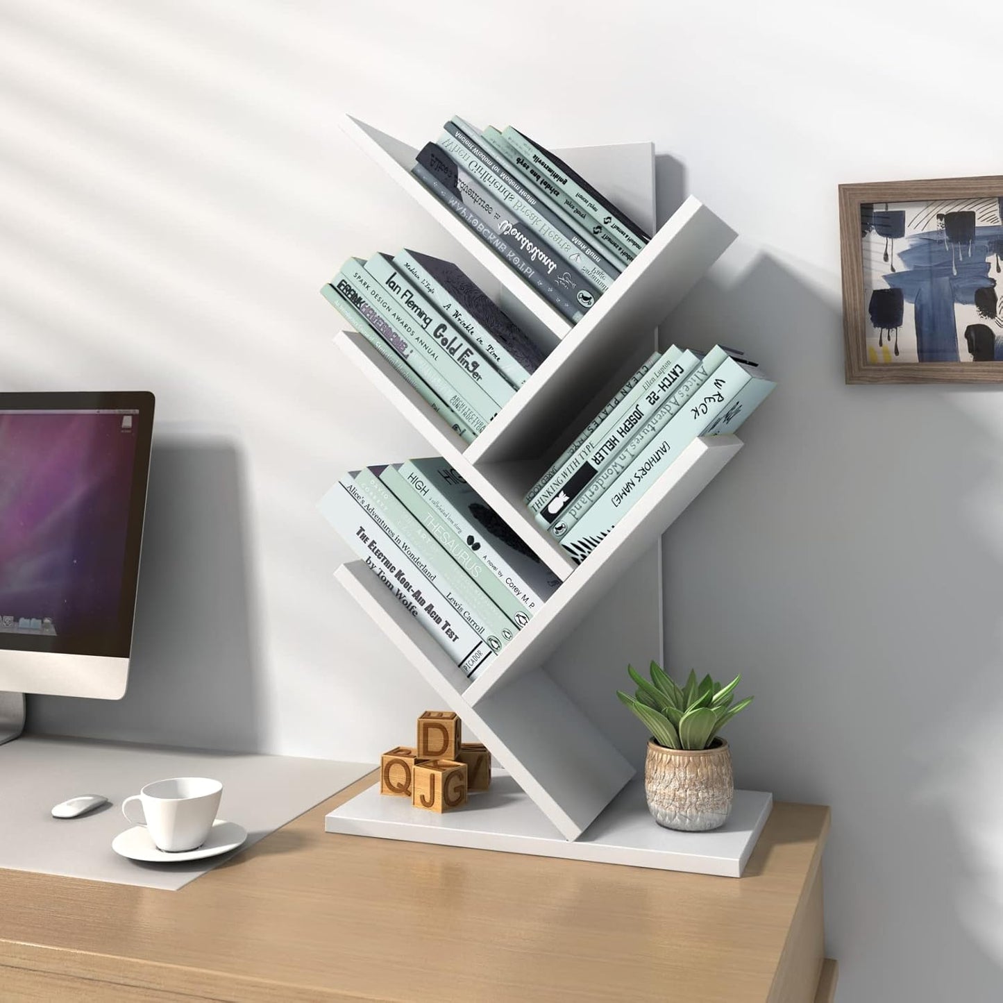 5-Tier White Wood Small Bookshelf / 5-tier-white