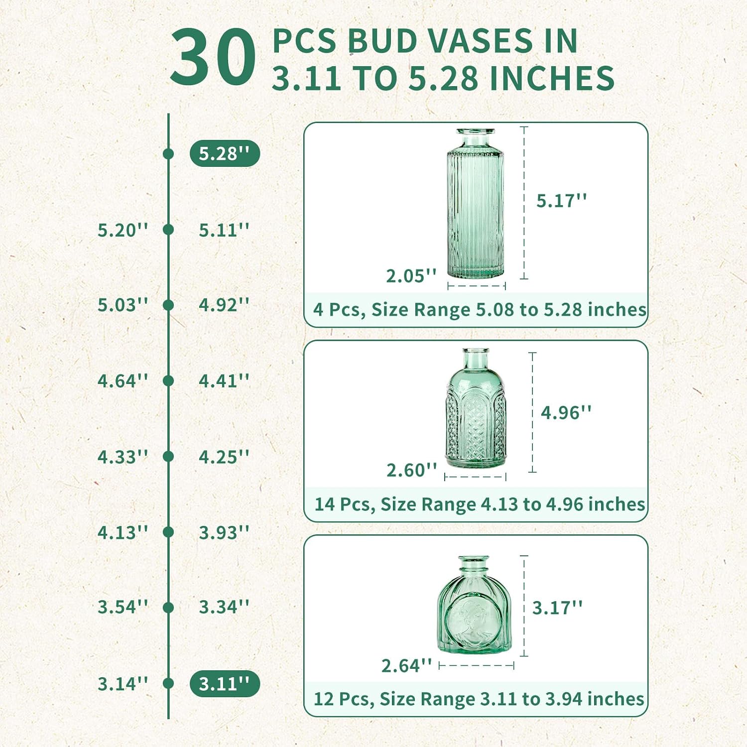 Glass Bud Vases in Bulk Pcs / Dark Green / Set of 30