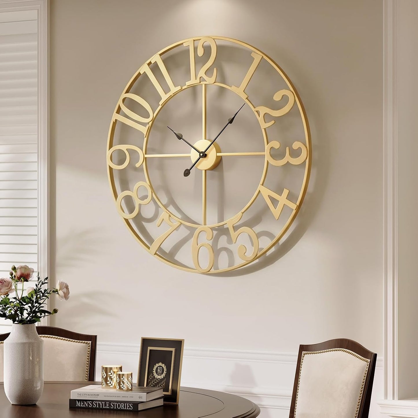 Cuspin Large Wall Clock 30 Inch Gold Decorative Metal Clock for Living Room | Battery operated, Silent non ticking