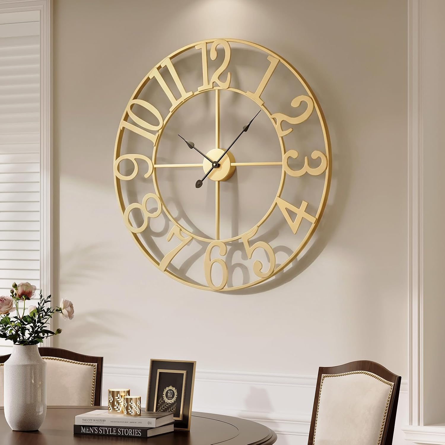 Cuspin Large Wall Clock 30 Inch Gold Decorative Metal Clock for Living Room | Battery operated, Silent non ticking
