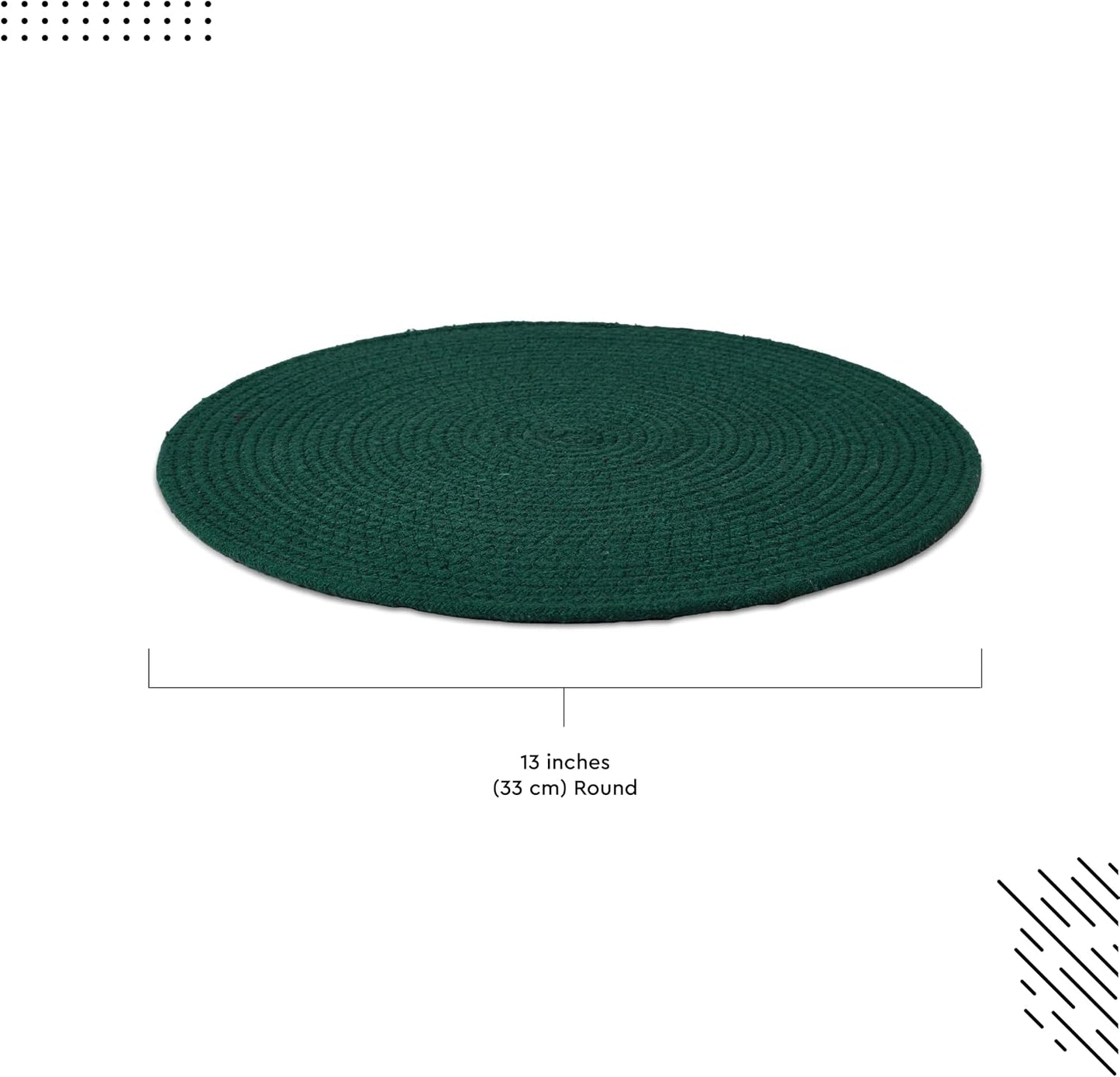Encasa XO Placemats, Round Cotton Dining Table Mats 13" | Dark Green, Handcrafted Ribbed Texture | Heat Resistant