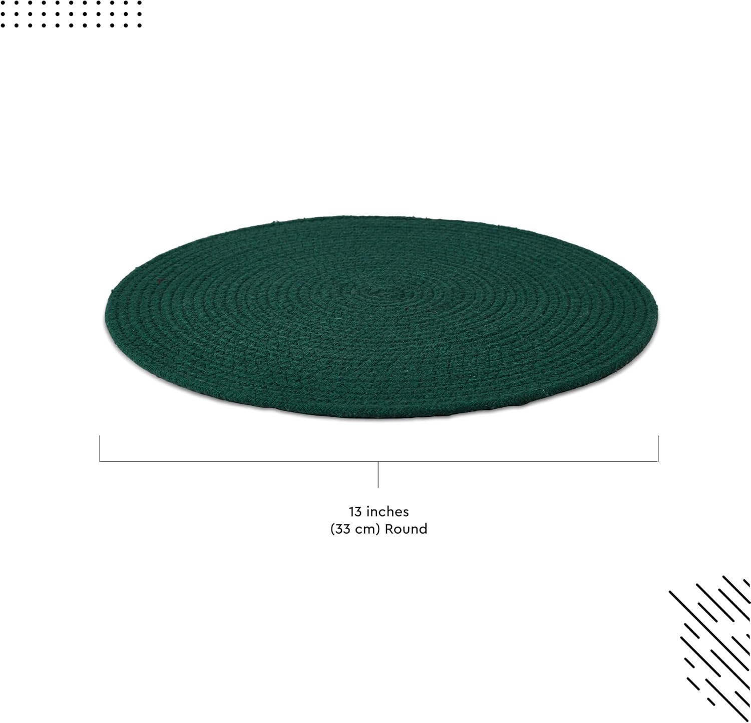 Encasa XO Placemats, Round Cotton Dining Table Mats 13" | Dark Green, Handcrafted Ribbed Texture | Heat Resistant