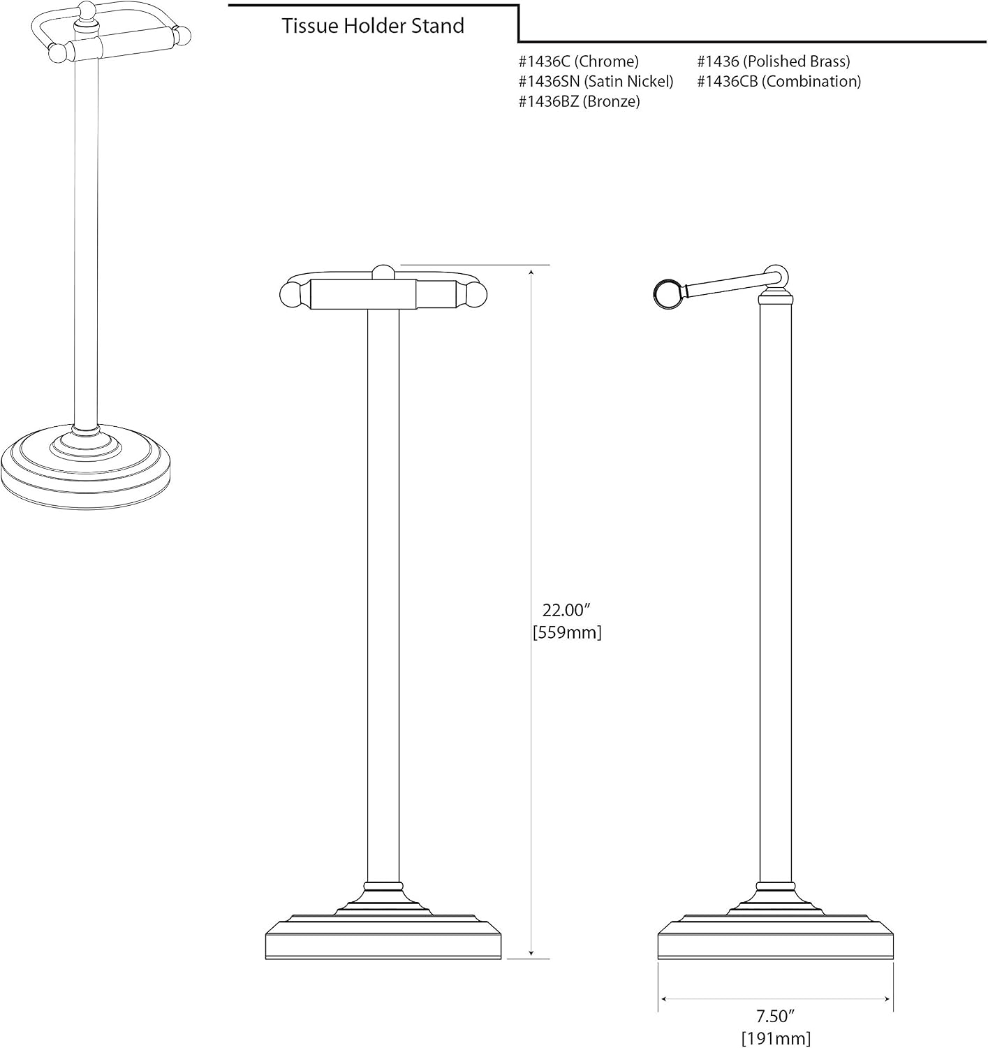 Gatco 1436SN Pedestal Toilet Paper Holder, Satin Nickel