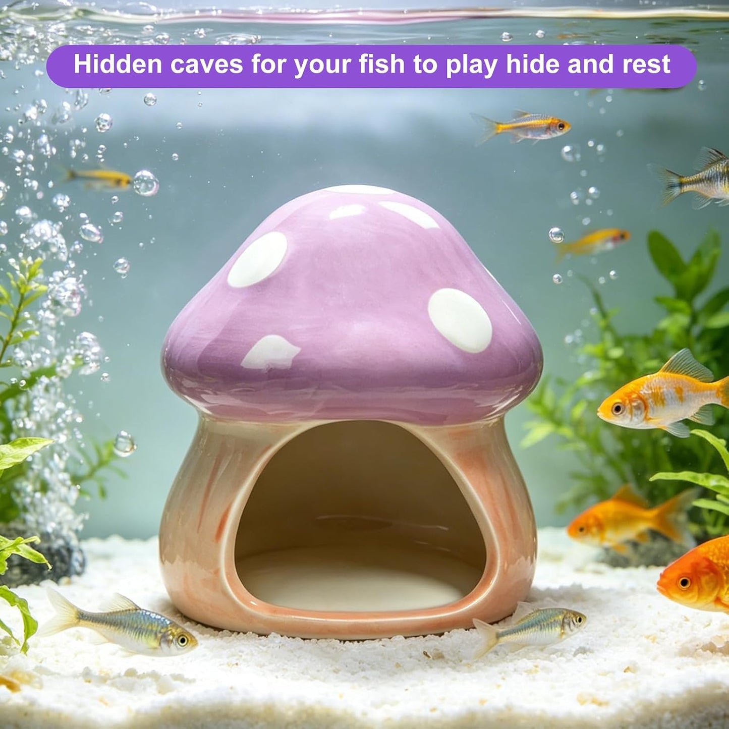Ceramic Betta Fish Tank Accessories Decor Mushroom House Aquarium Decoration Hideout Cave / Purple