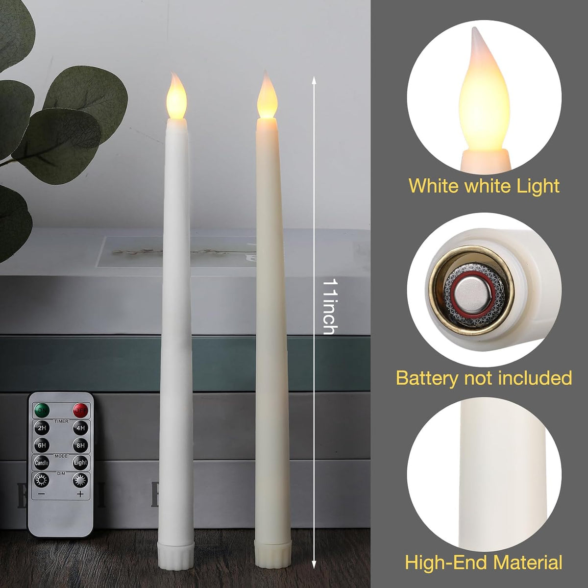 24 Pack Flameless Flicker Taper Candles Bulk with Remote and Timer, Battery Operated LED Warm White Taper Candles Light