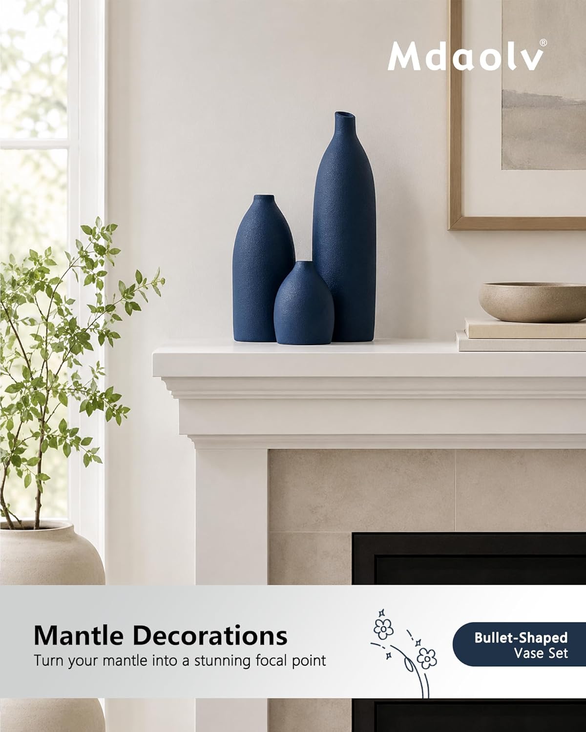 Matte Blue Vase Set Decor Coastal Decor Vases / Navy Blue
