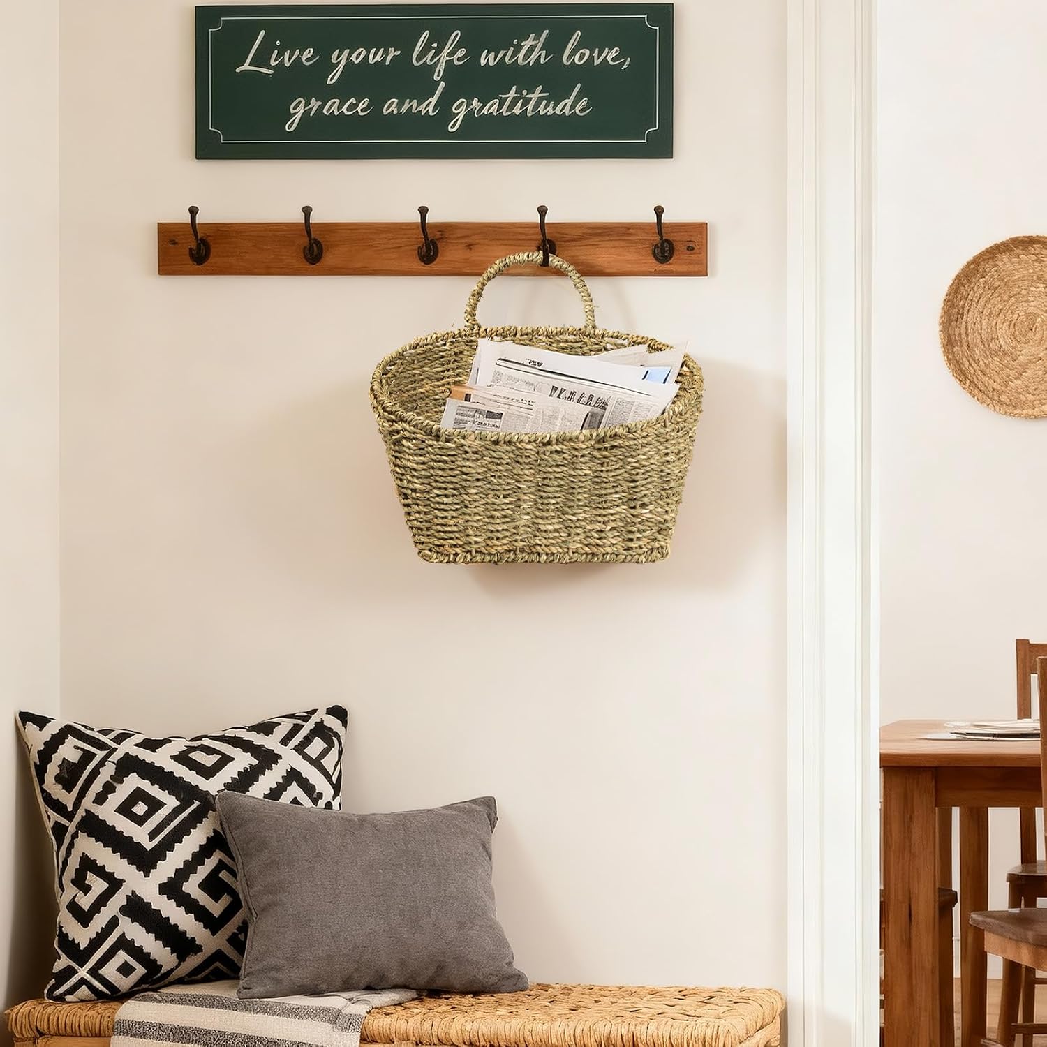 Rustic Farmhouse Wall Decor Organizer / Natural-sea Grass / Small