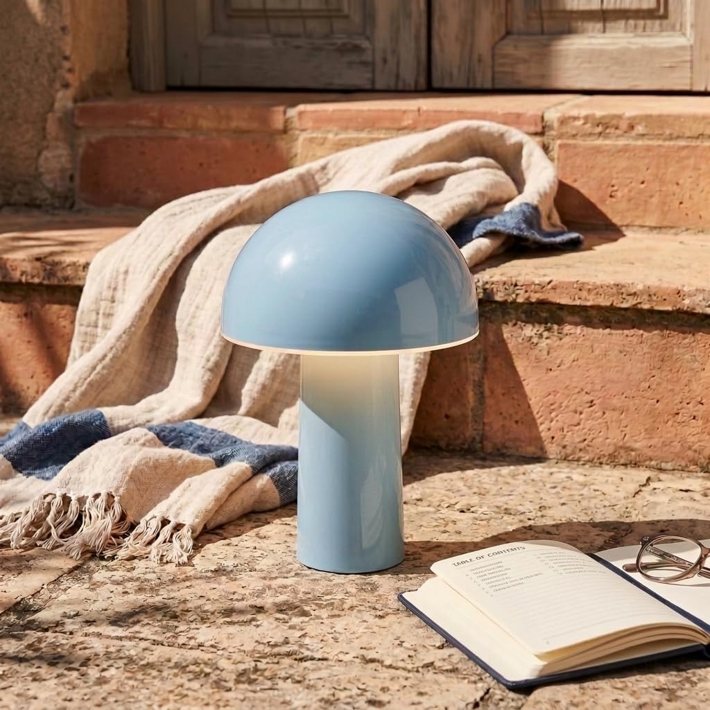 Brightech Celia Small Lamp – 10" Touch-Controlled Mushroom Table Lamp, Cordless & Dimmable LED, Portable & Rechargeable