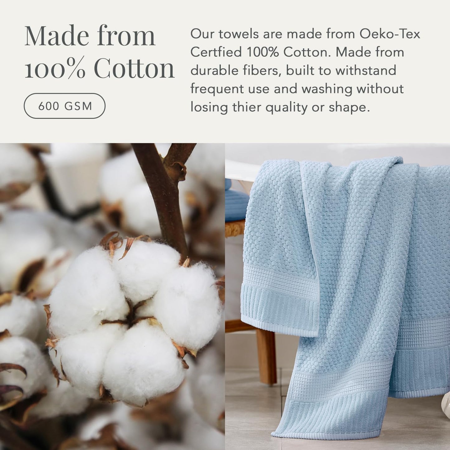 NY Loft 100% Cotton 6-Pack Hand Towel Set | Blue | Oeko-TEX | Quick-Dry | Six 16" x 28" Hand Towels | Super Absorbent