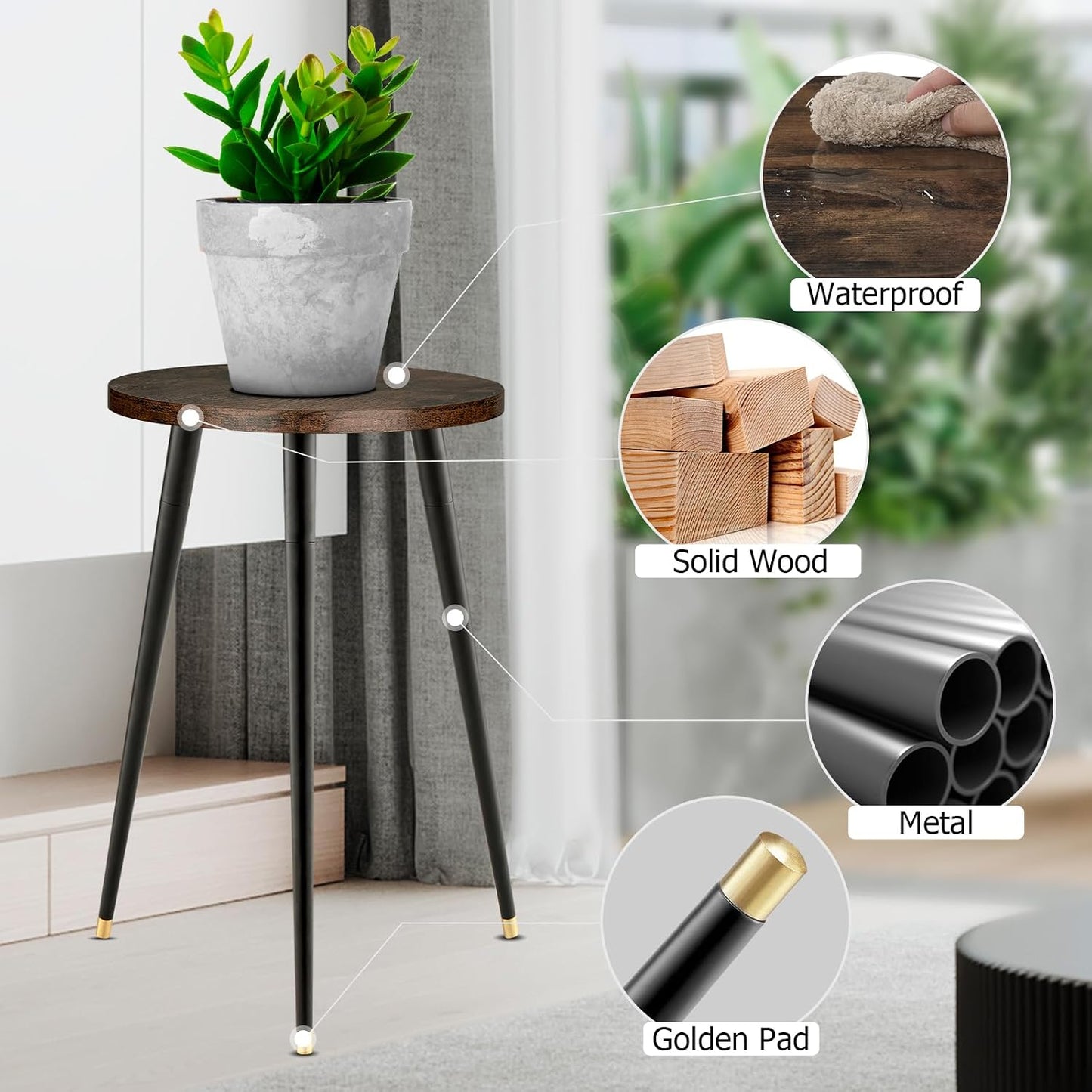 KINNARY Tall Plant Stand Indoor, Mid Century Wood Plant Stand Plant Table for Flower Pots, Heavy Duty Metal Plant