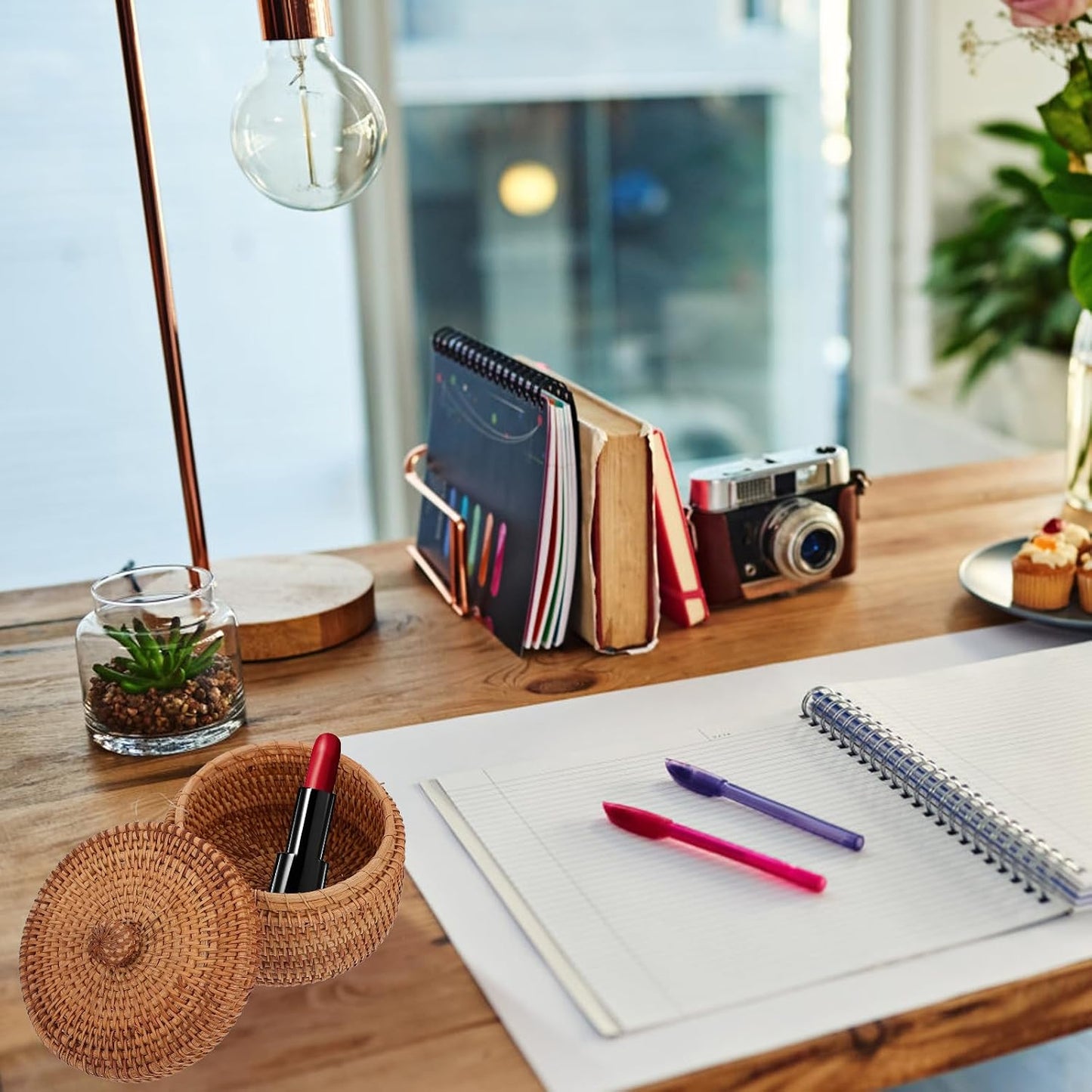 Small Round Wicker Basket for Desktop Organization