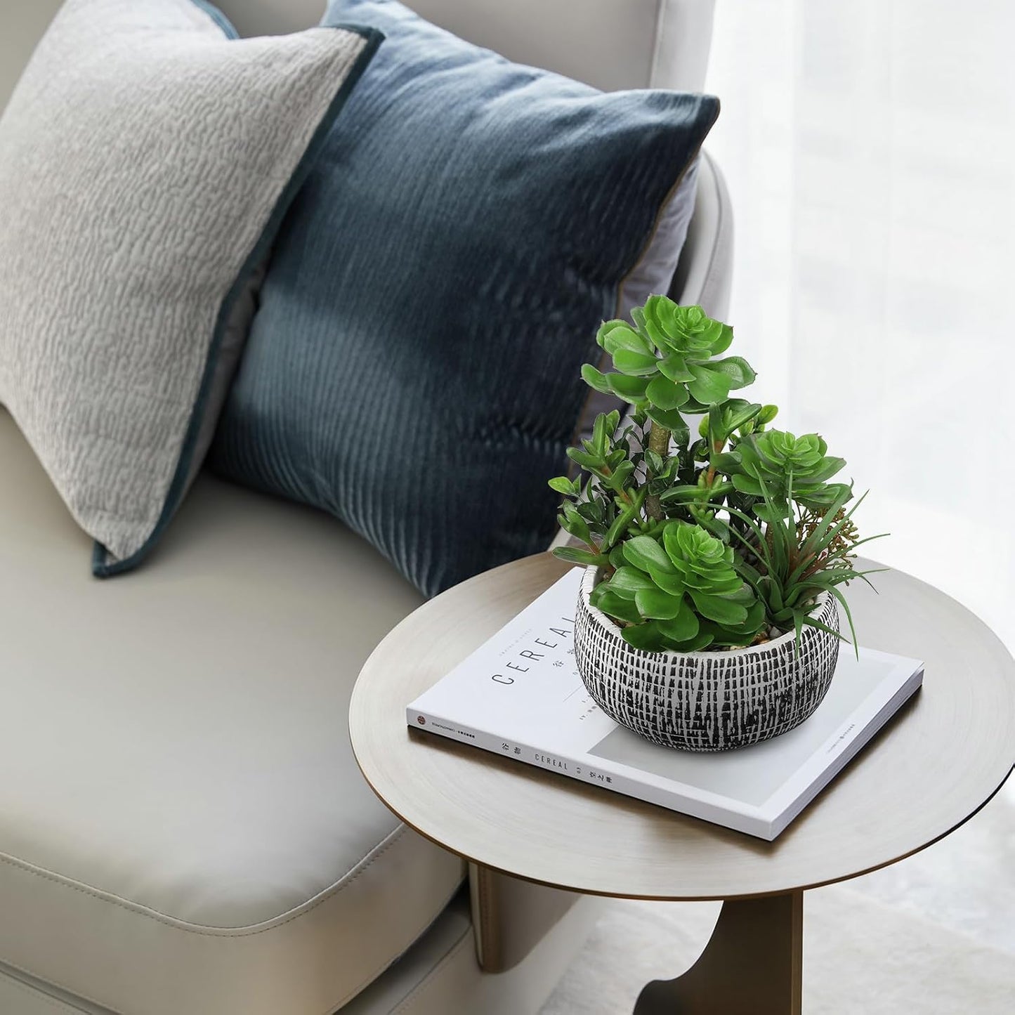 10" Large Succulents Plants Artificial in Ceramic Pots Potted Faux / Ceramic #style 2 / Black