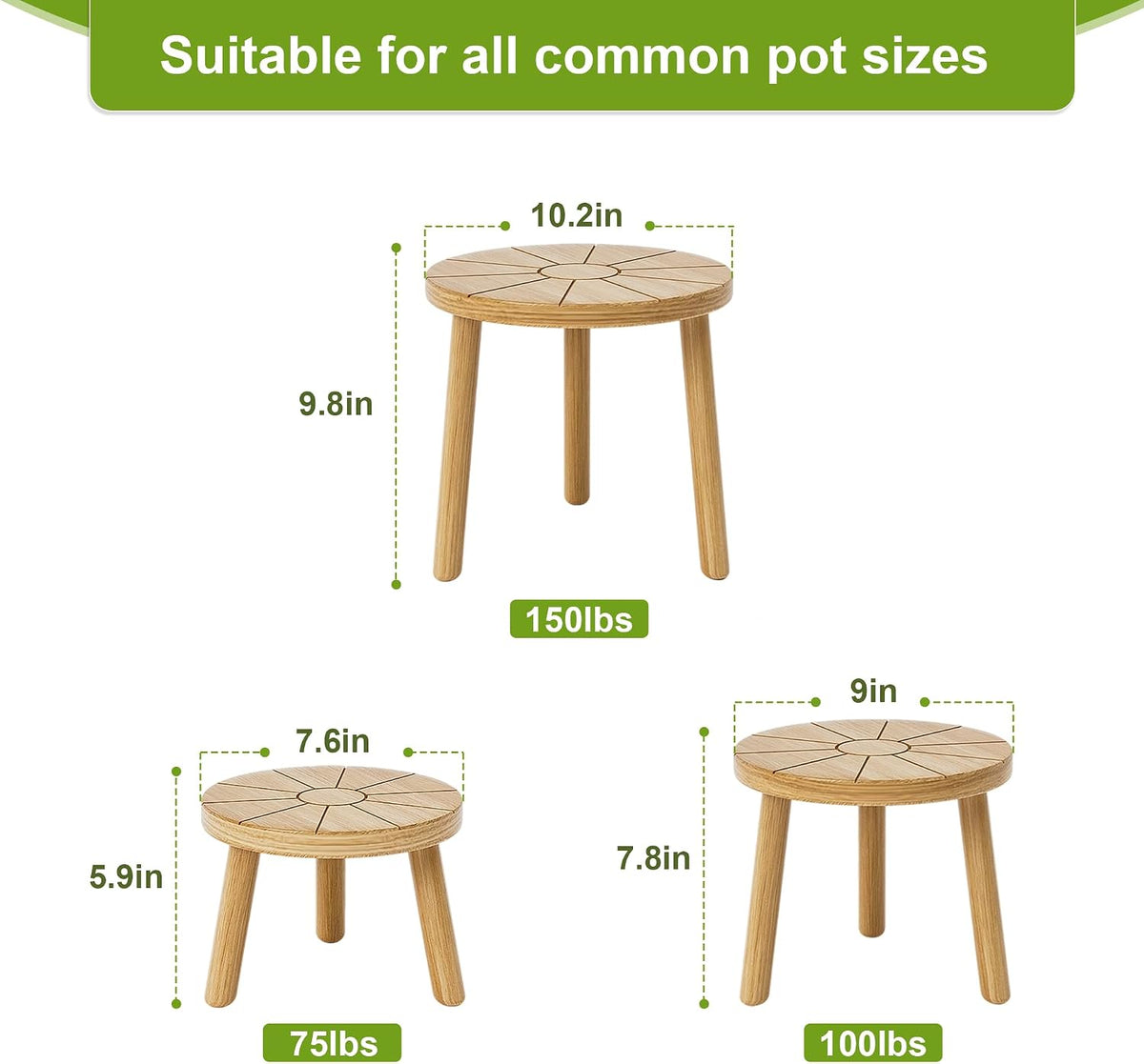Wood Plant Stands 3-Pack Indoor, Plant Stool, Light Brown | Premium carbonized pine with moisture-resistant, burr-free