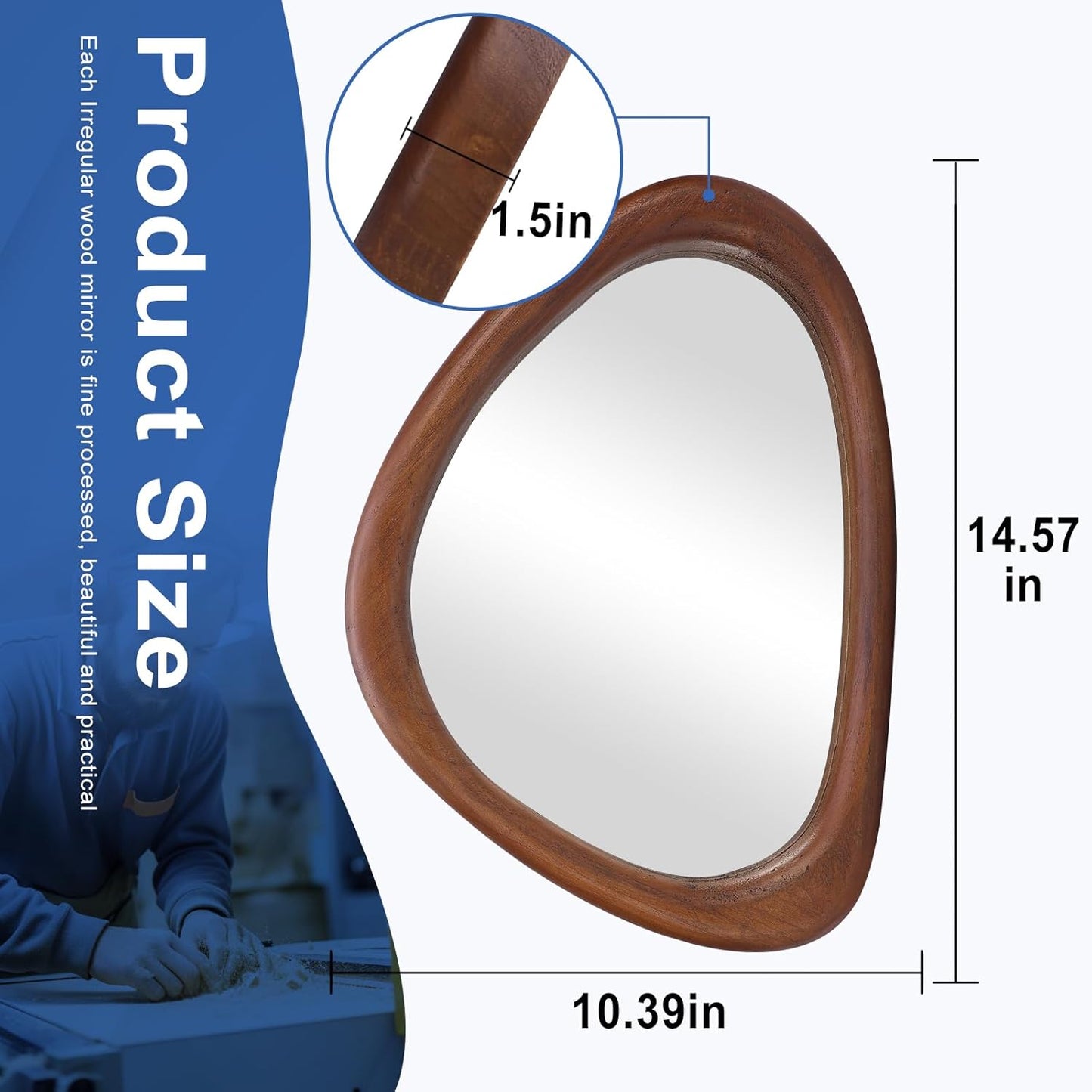 15 * Asymmetrical Wood Mirrors / Black Walnut / 15"L x 10"W / 10 Inch