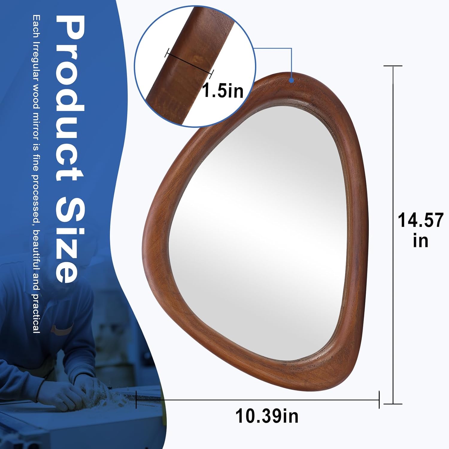 15 * Asymmetrical Wood Mirrors / Black Walnut / 15"L x 10"W / 10 Inch