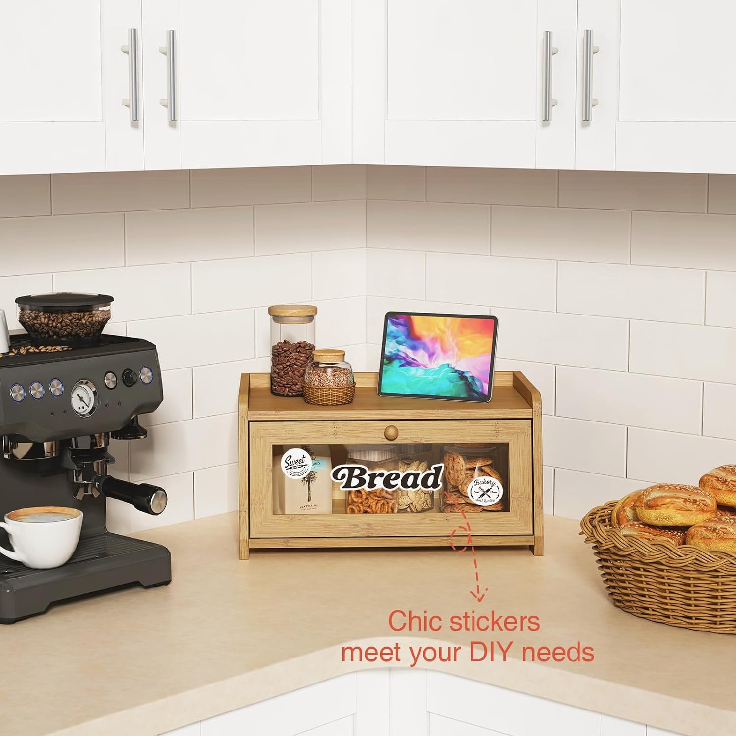 Goozii Wood Bread Box for Kithcen Countertop, Rustic Breadox Storage Container for Homemade Bread, Small Compact Bread