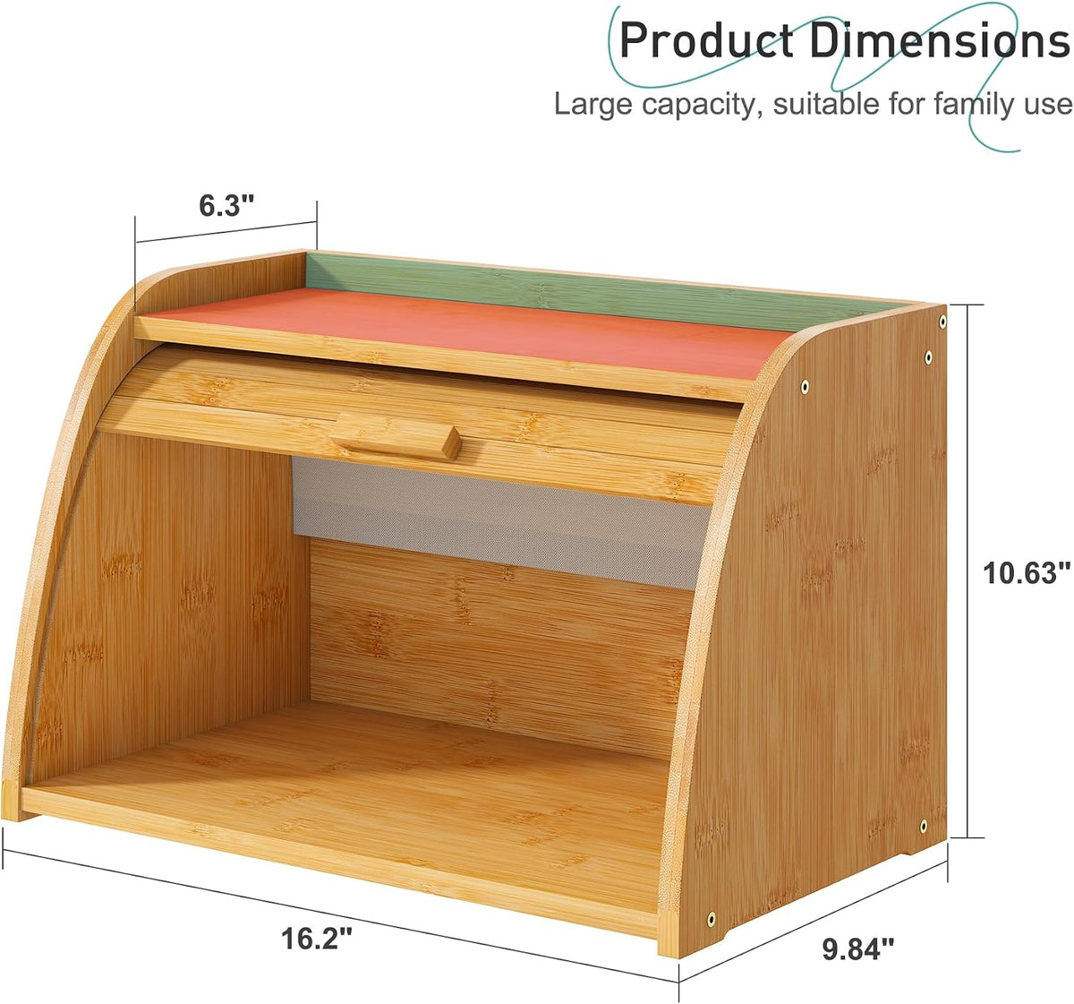 Bread Box for Kitchen Countertop, Large Bamboo Wood Bread Box, Wooden Corner Bread Storage Capacity