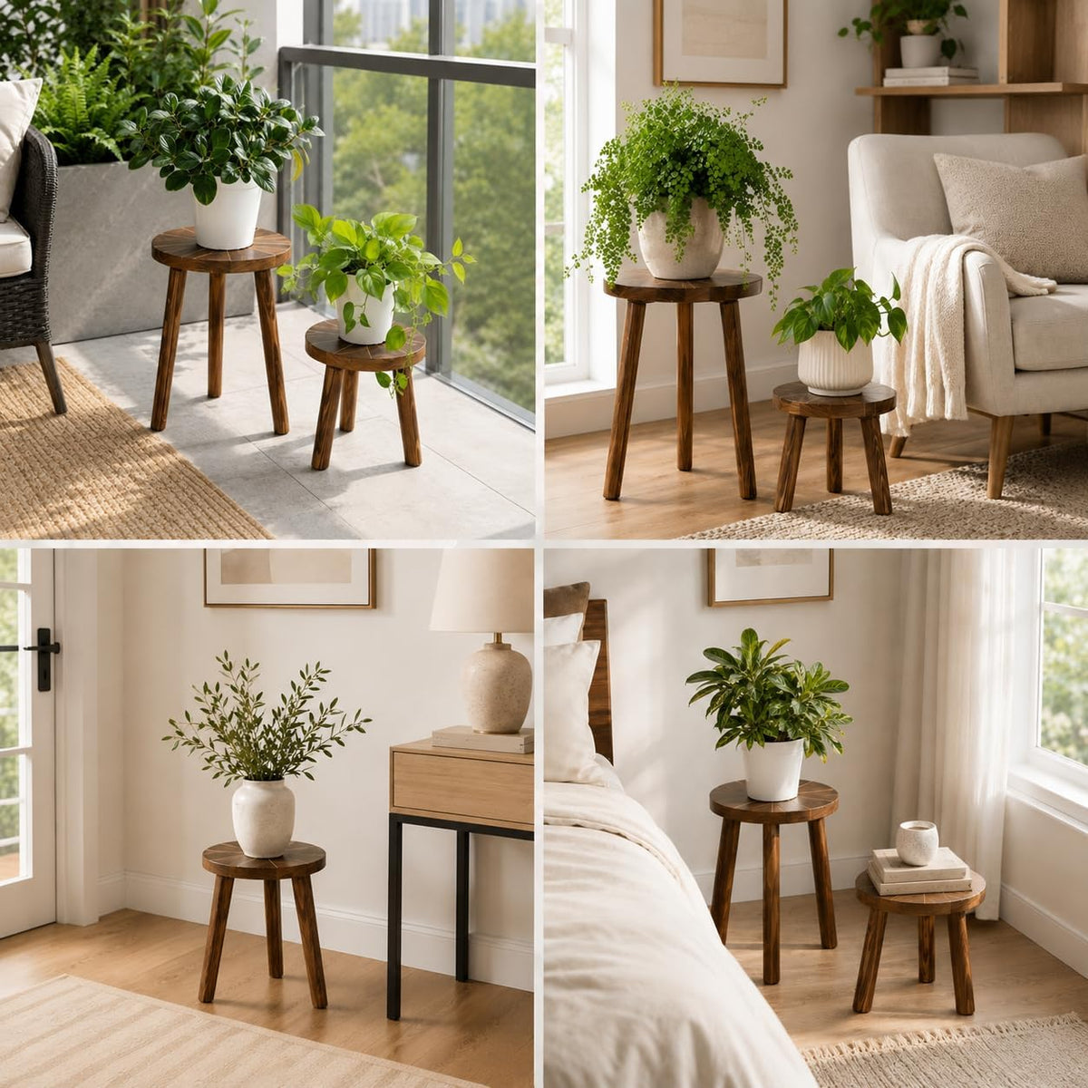 5-Pack Single Wood Plant Stands for 6-12 Inch Pots, Indoor Set | Five Heights Create a Balanced, Layered Plant