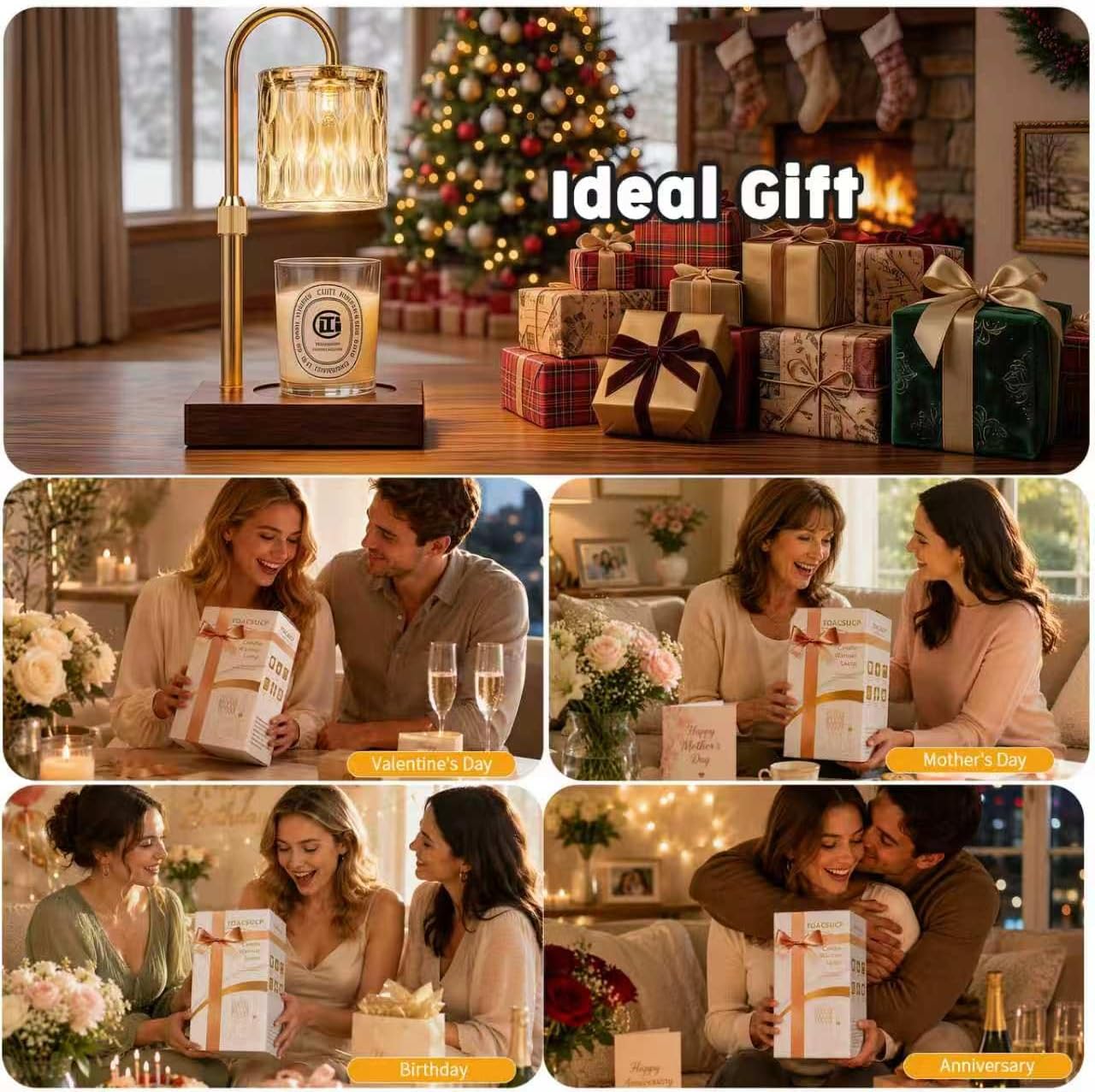 TOACSUCP Candle Warmer Lamp with 3 Bulbs, Adjustable Height Dimmable Candle Warmer with Timer, Compatible with Large