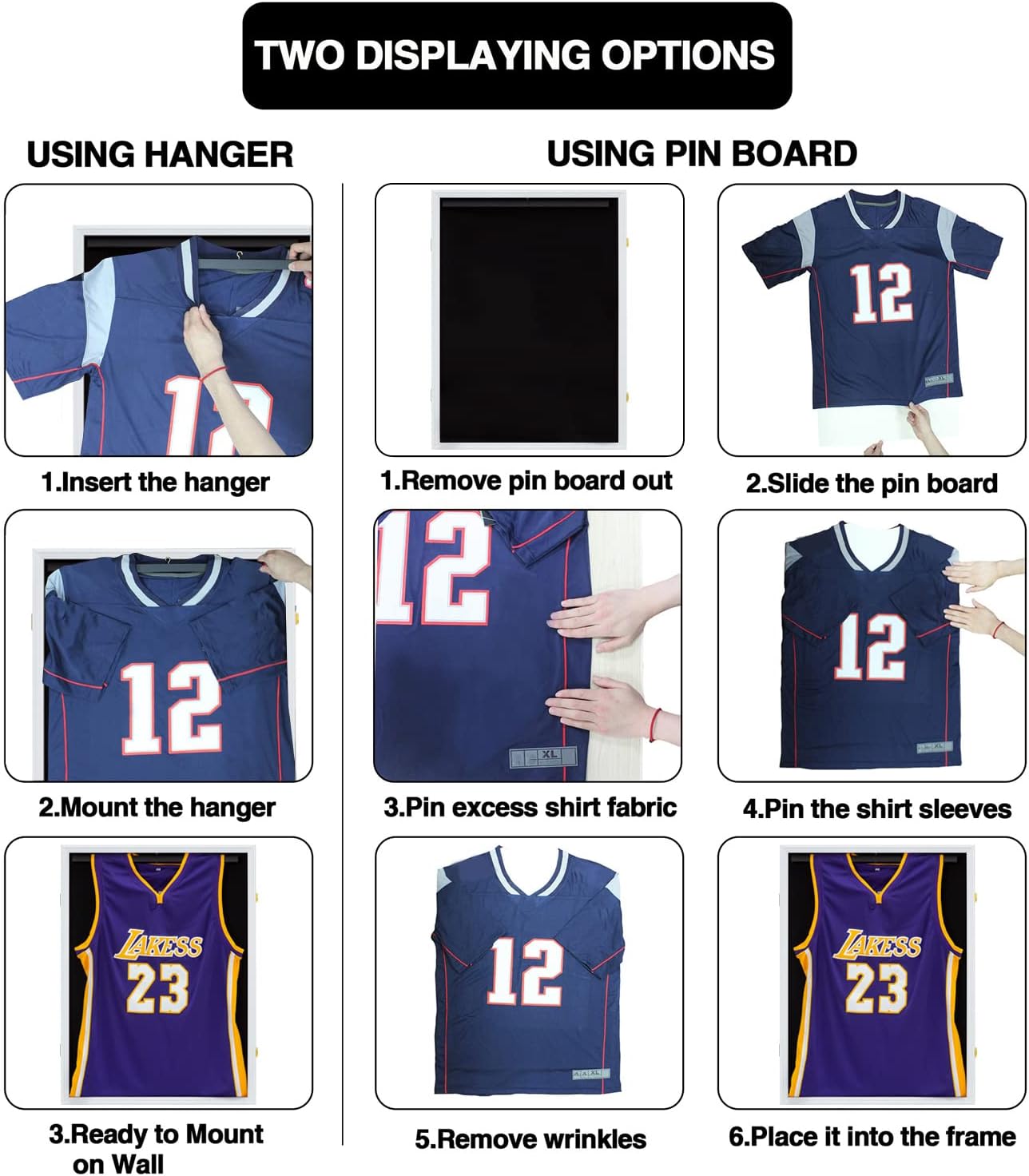 Large Shadow Box Sports Jersey Frame for Sport Jersey Display, White | shatterproof acrylic, anti-theft gold