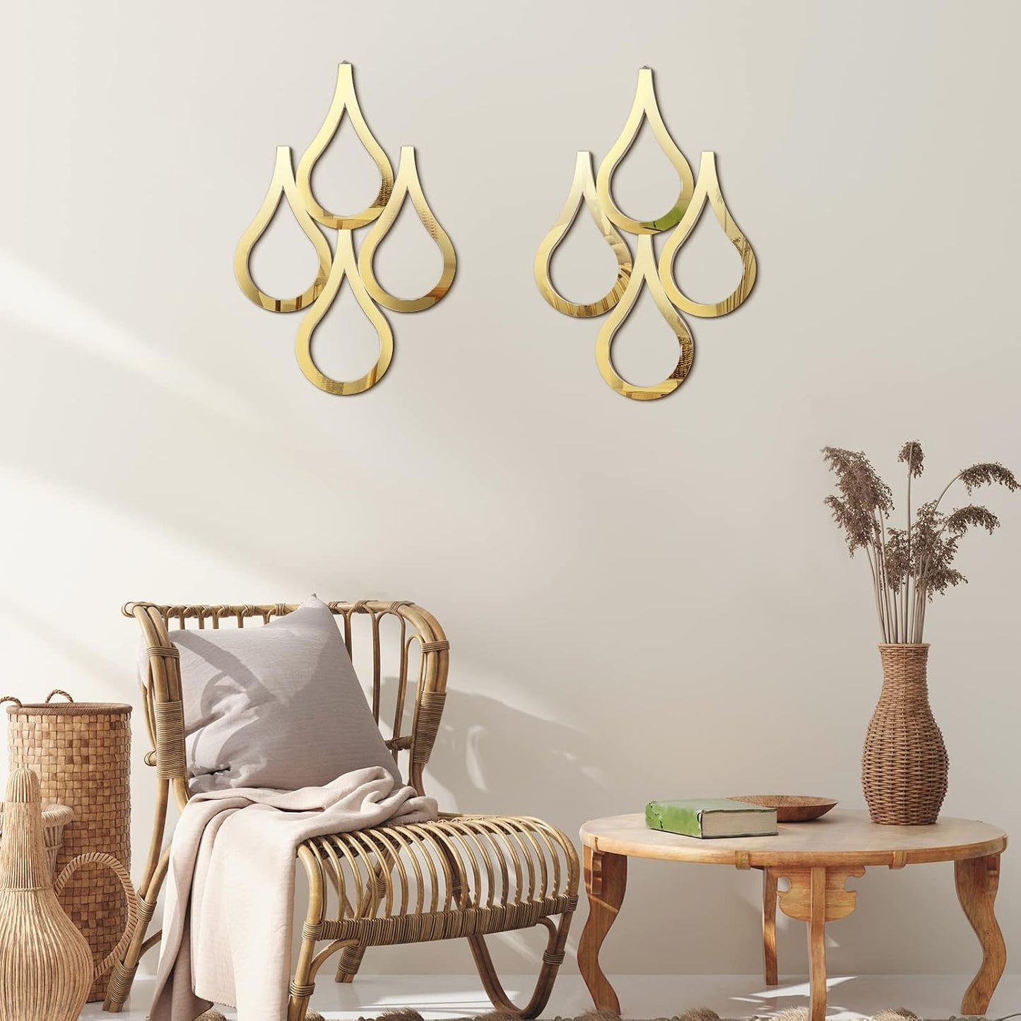 Teardrop Wall Mirror Hanging Wall Mounted Decorative Accent Mirror / Gold / Set of 2