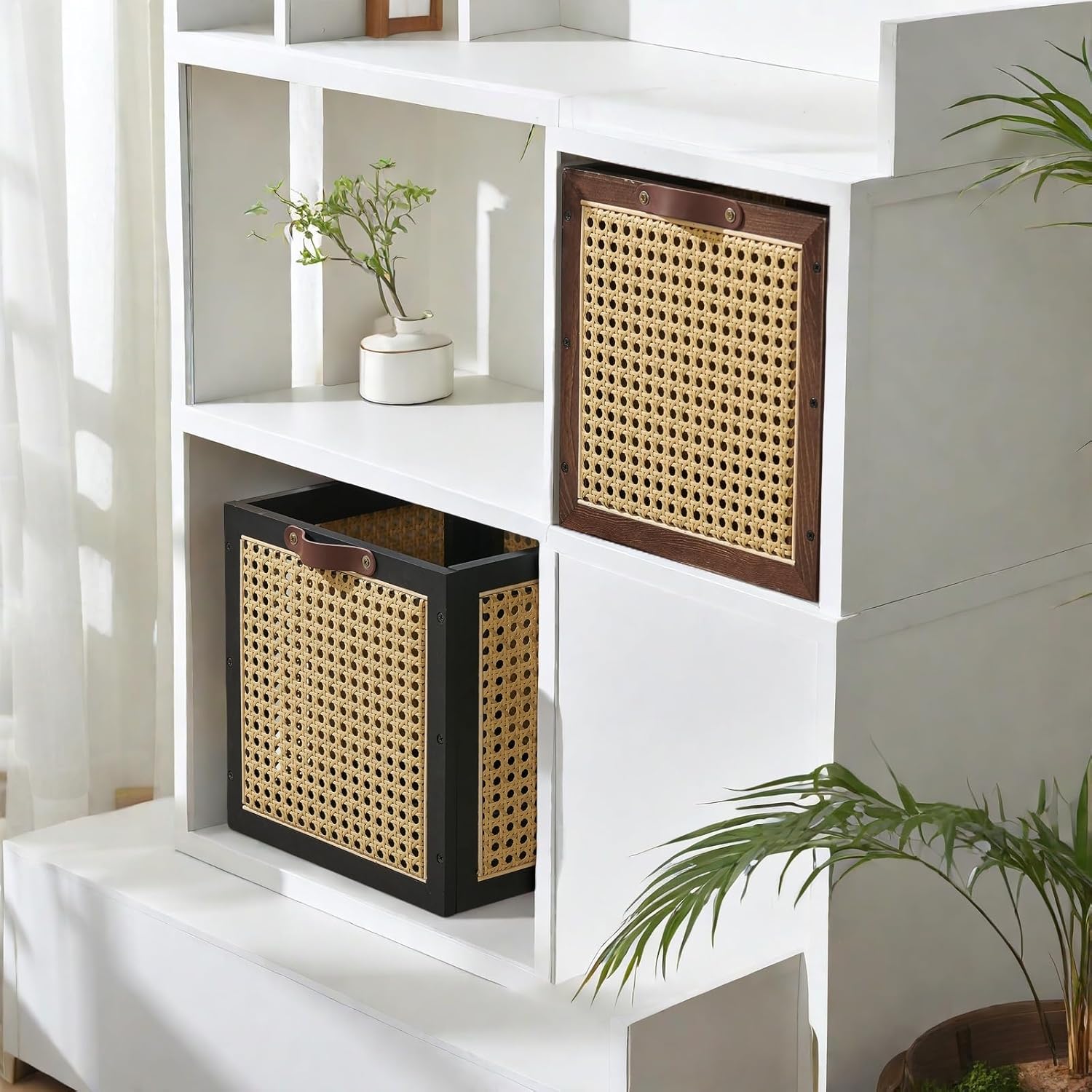 Rattan Storage Cubes Wooden Storage Baskets Boxes Decorative Handmade / Walnut / Natural / Set of 2