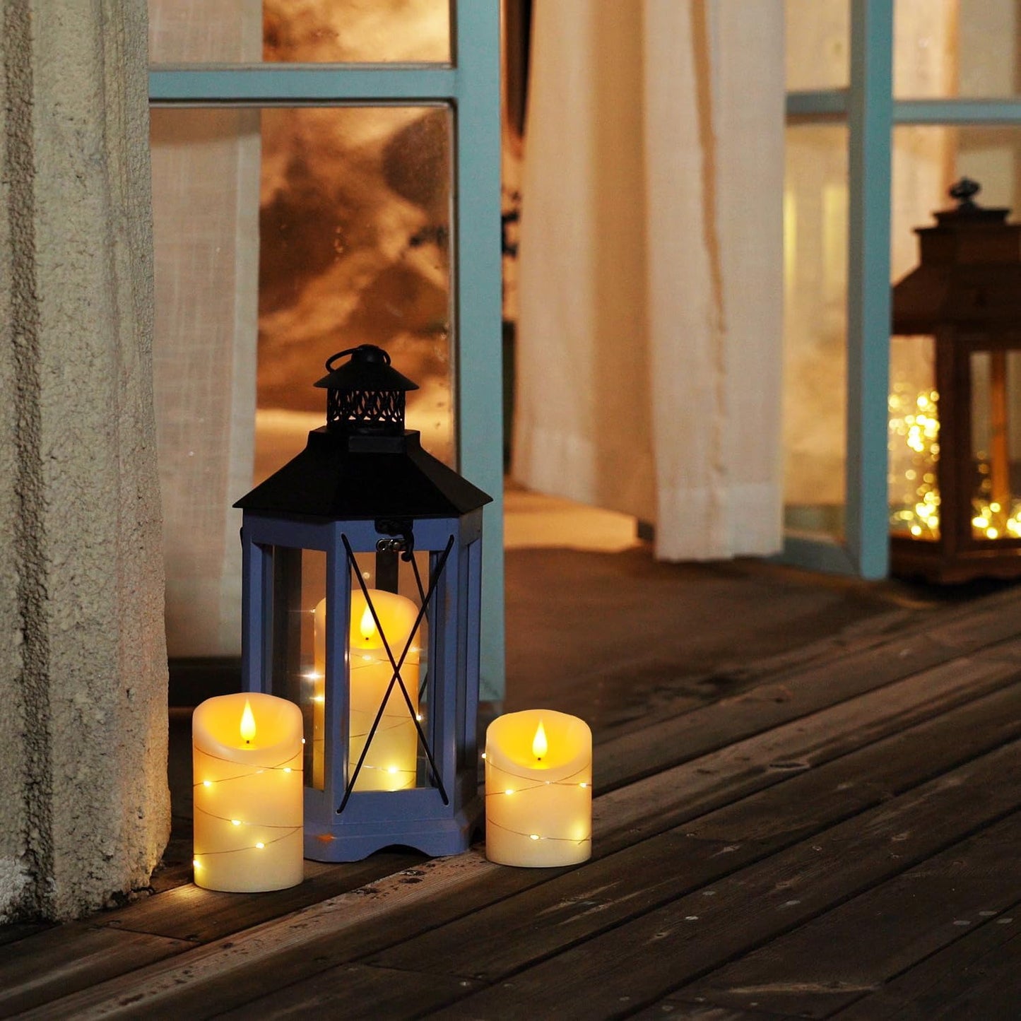 Homemory Flameless Candles with String Lights, 3 Pack Embedded Fairy String Lights LED Candles, Electric Flickering