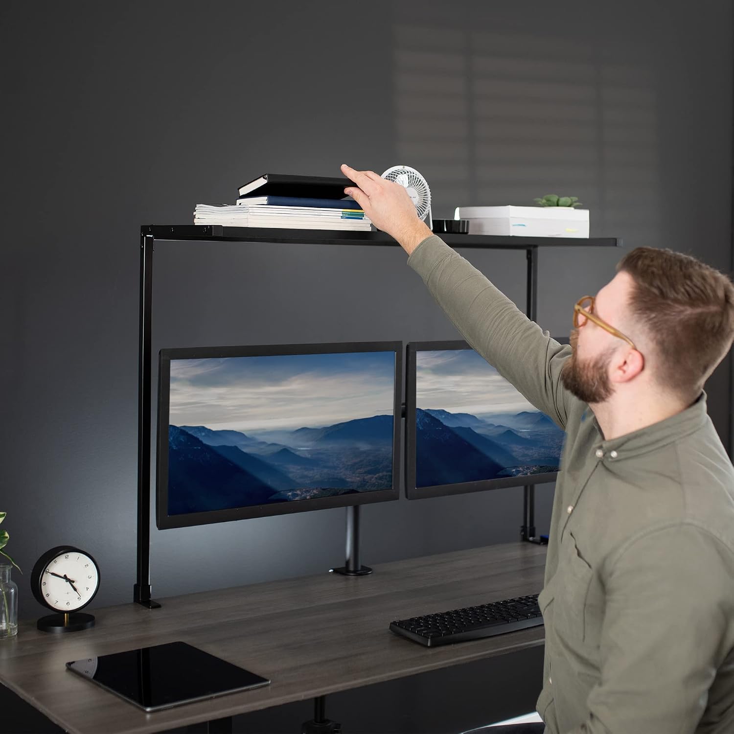 VIVO Large 42 inch Clamp-on Overhead Desk Shelf, Raised Desktop Organizer, Elevated Workstation Accessory Platform