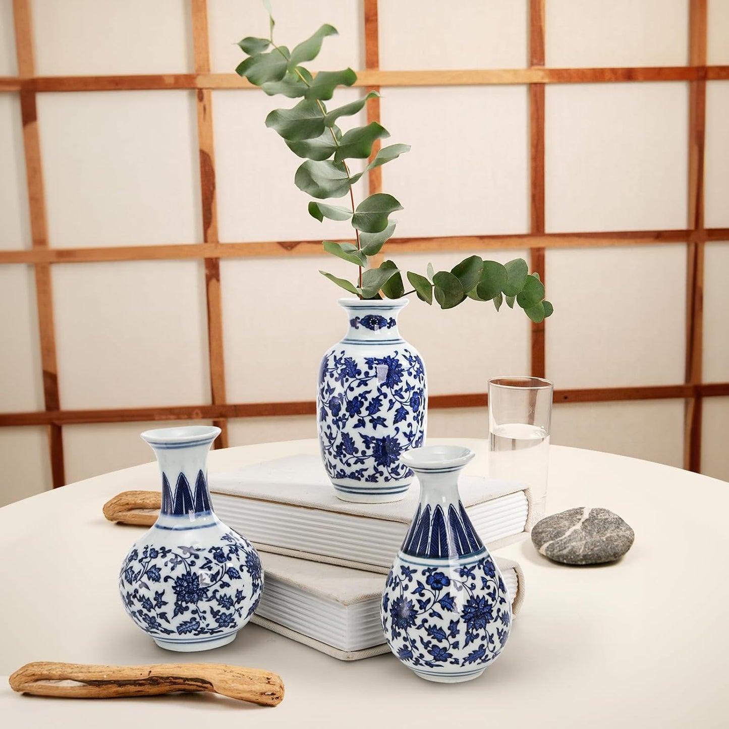 Tall Mini Vintage Vase Chinoiserie Vases / Blue / 5 Inch / Set of 3