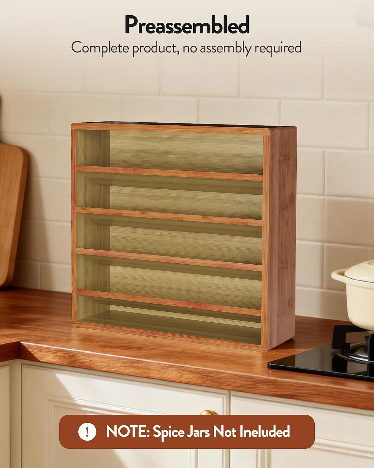 Orimade 4 Tier Spice Rack Organizer for Cabinet, Freestanding Bamboo Seasoning Rack for Countertop, Cupboard, Pantry